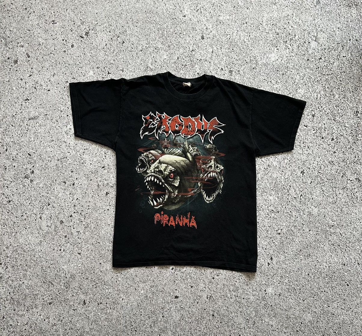 Band Tees × Exodus Exodus Piranha 2000’s rock band black T-shirt Size US XL / EU 56 / 4 - 2 Thumbnail