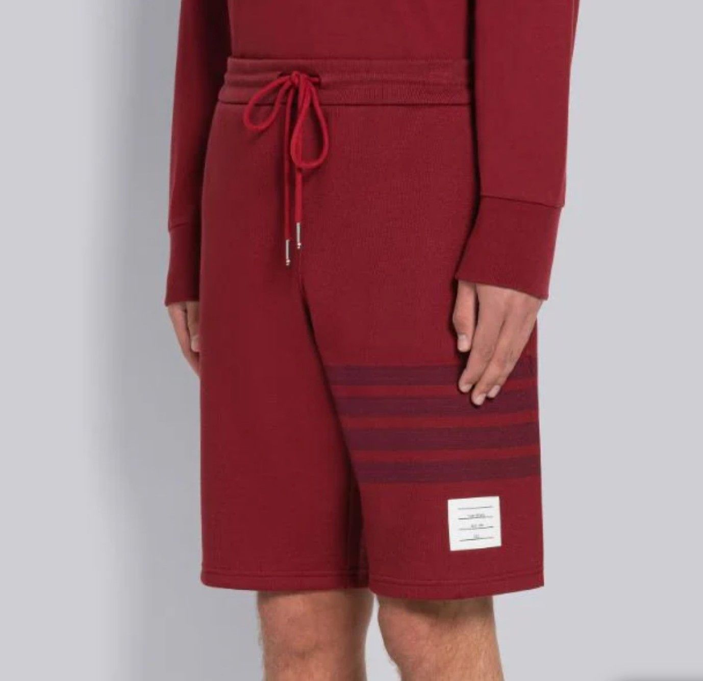 image of Thom Browne Double Face Knit 4-Bar Sweatshorts Size 2 in Dark Red, Men's