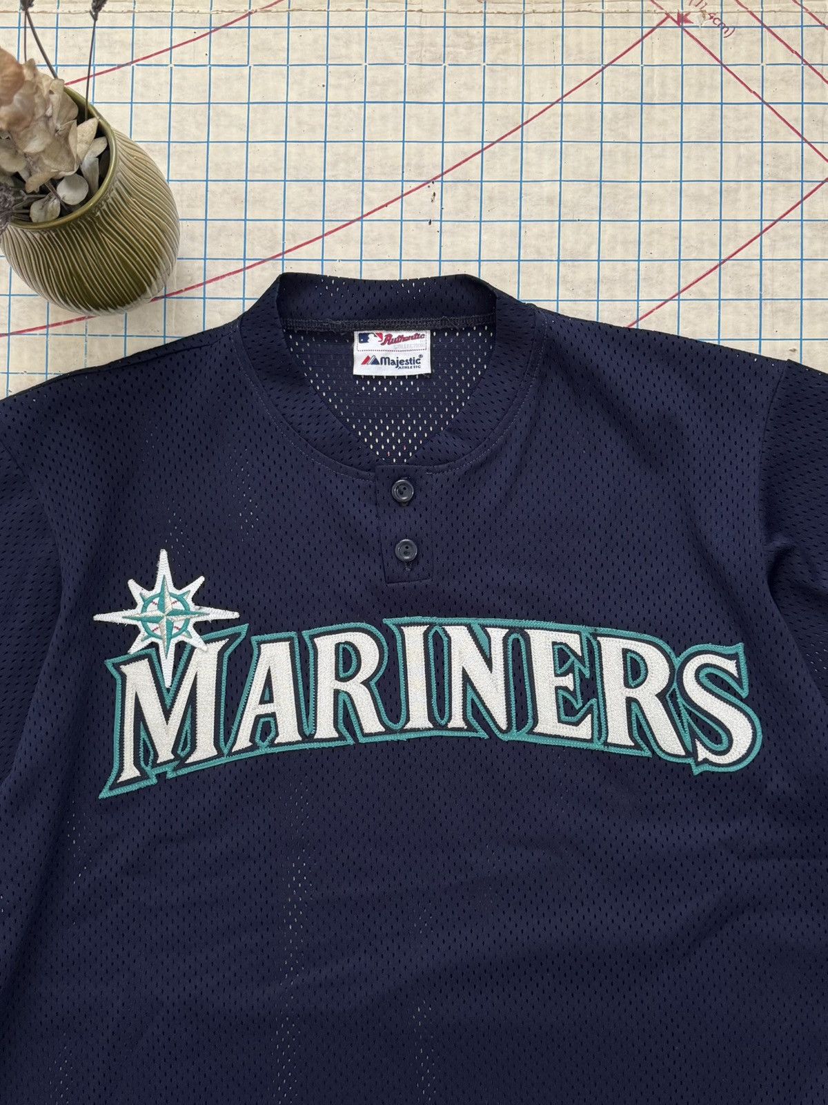 MLB × Majestic × Vintage Seattle Mariners Majestic 2 Button Pull Over Jersey Fits XL Size US XL / EU 56 / 4 - 5 Thumbnail