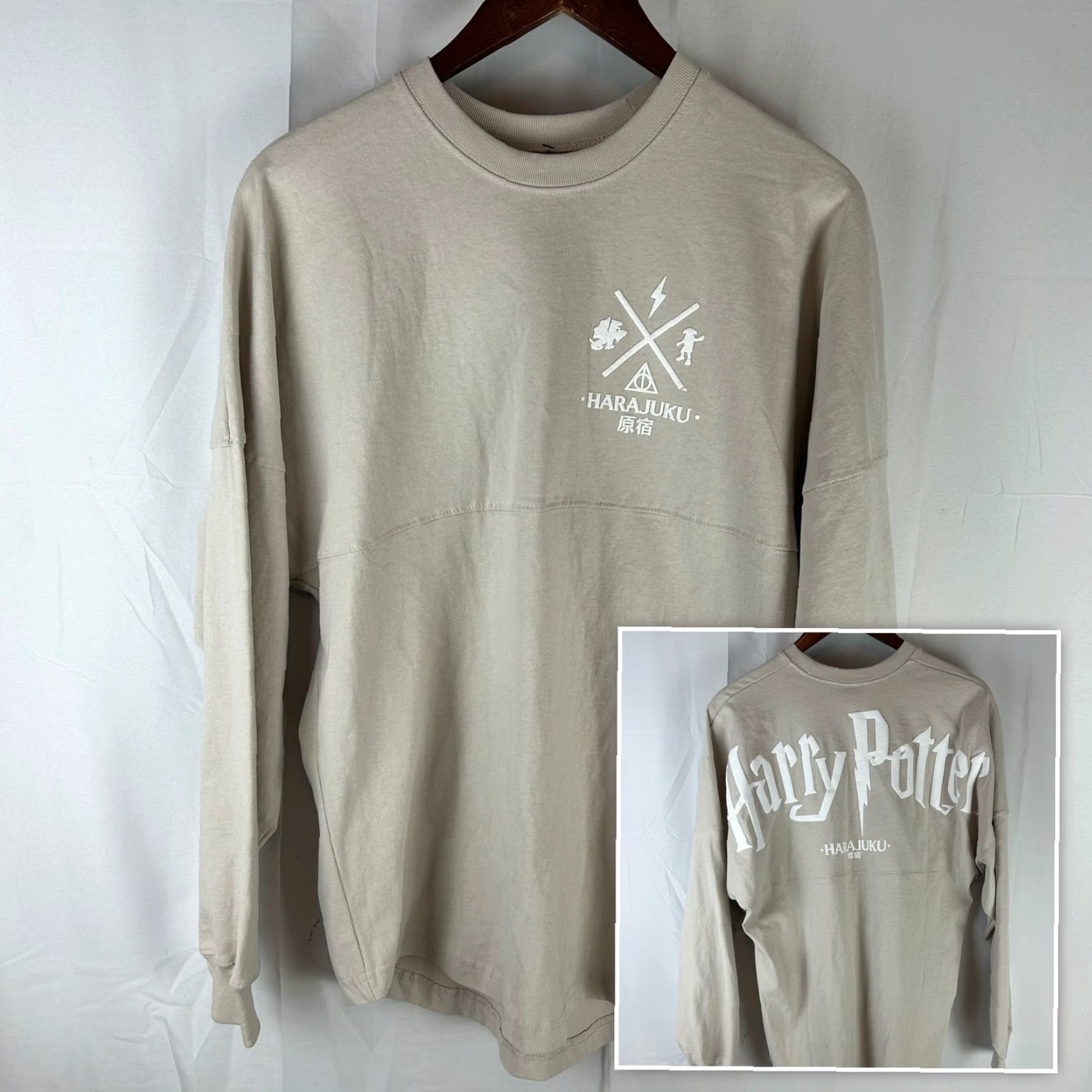 Vintage Spirit Jersey Shirt Adult Small Beige Harajuku Harry Potter Graphic Long Sleeve Crew Neck Logo T-Shirt Mens Size US S / EU 44-46 / 1 - 2 Thumbnail
