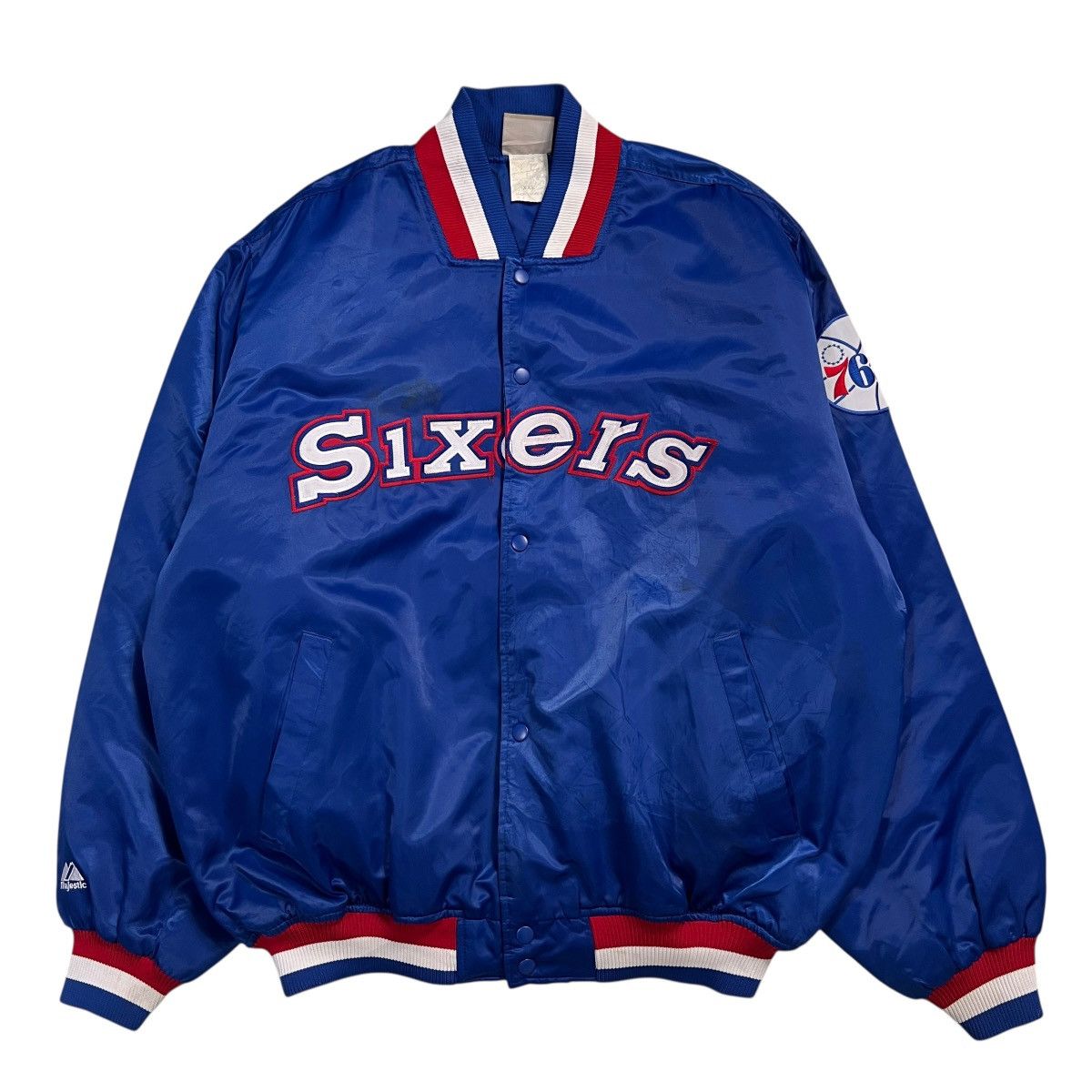 Majestic 🔥 Vintage NBA 76ers Sixers Majestic Satin Bomber Jacket Size US XXL / EU 58 / 5 - 1 Thumbnail