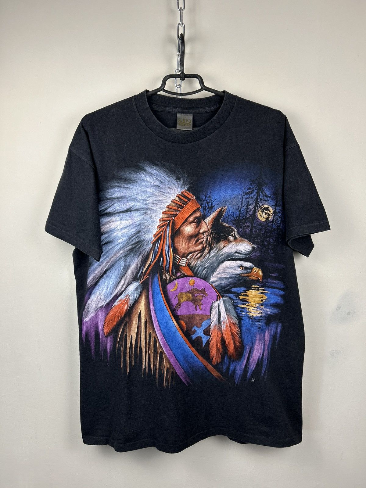 Harley Davidson Vintage 90s 3D Emblem Indian Eagle Wolf Faded Black T-shirt Size US XL / EU 56 / 4 - 1 Thumbnail