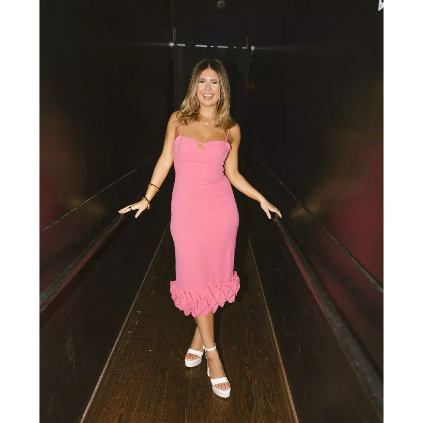 NBD NBD Revolve Womens Midi Dress Hot Pink Roja Ruffles Size XXS Size M / US 6-8 / IT 42-44 - 2 Thumbnail