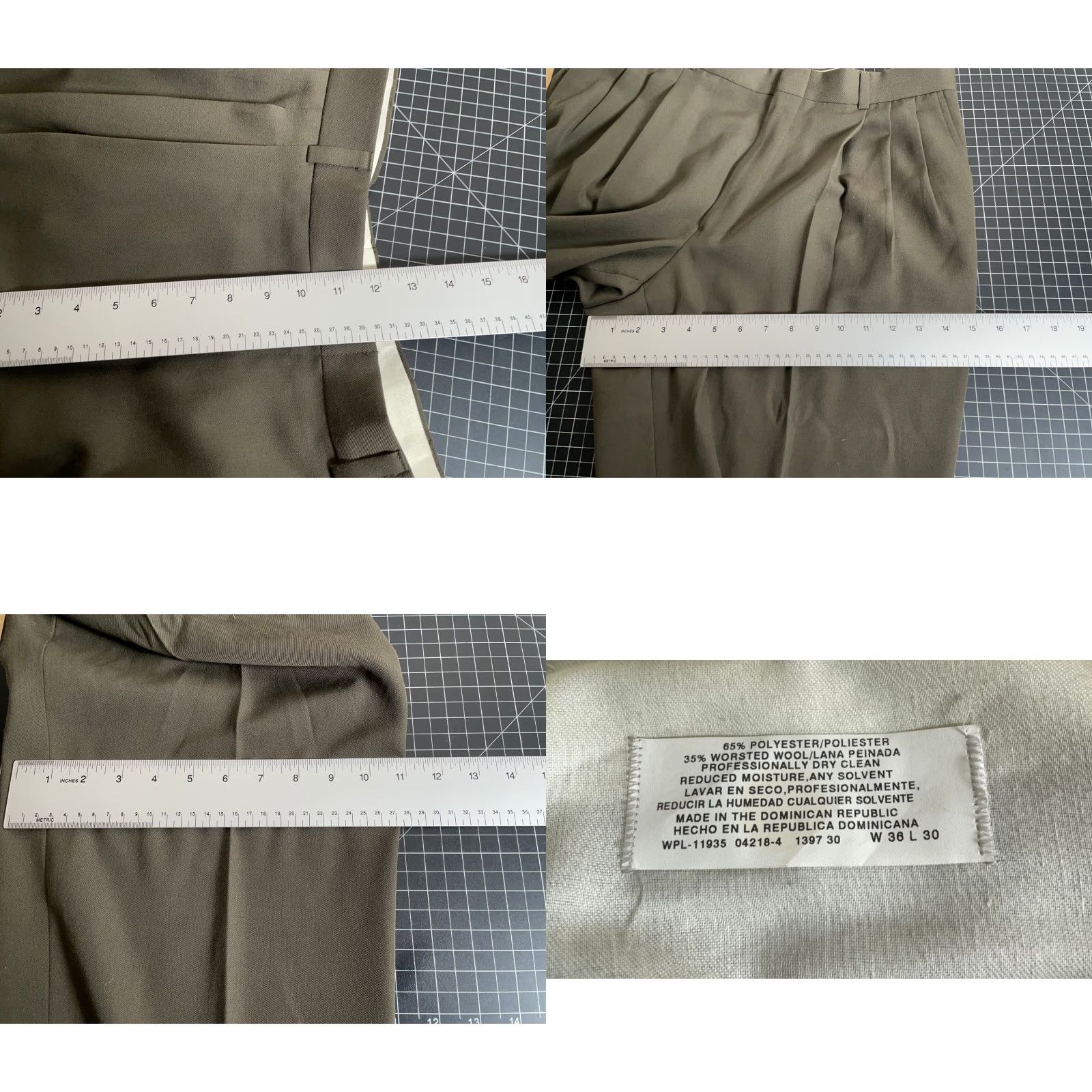 Vintage VTG Worsted Wool Blend Pleated Trousers Men's 35 x 27 Green Cuffed Dress Pants Size US 35 - 8 Thumbnail