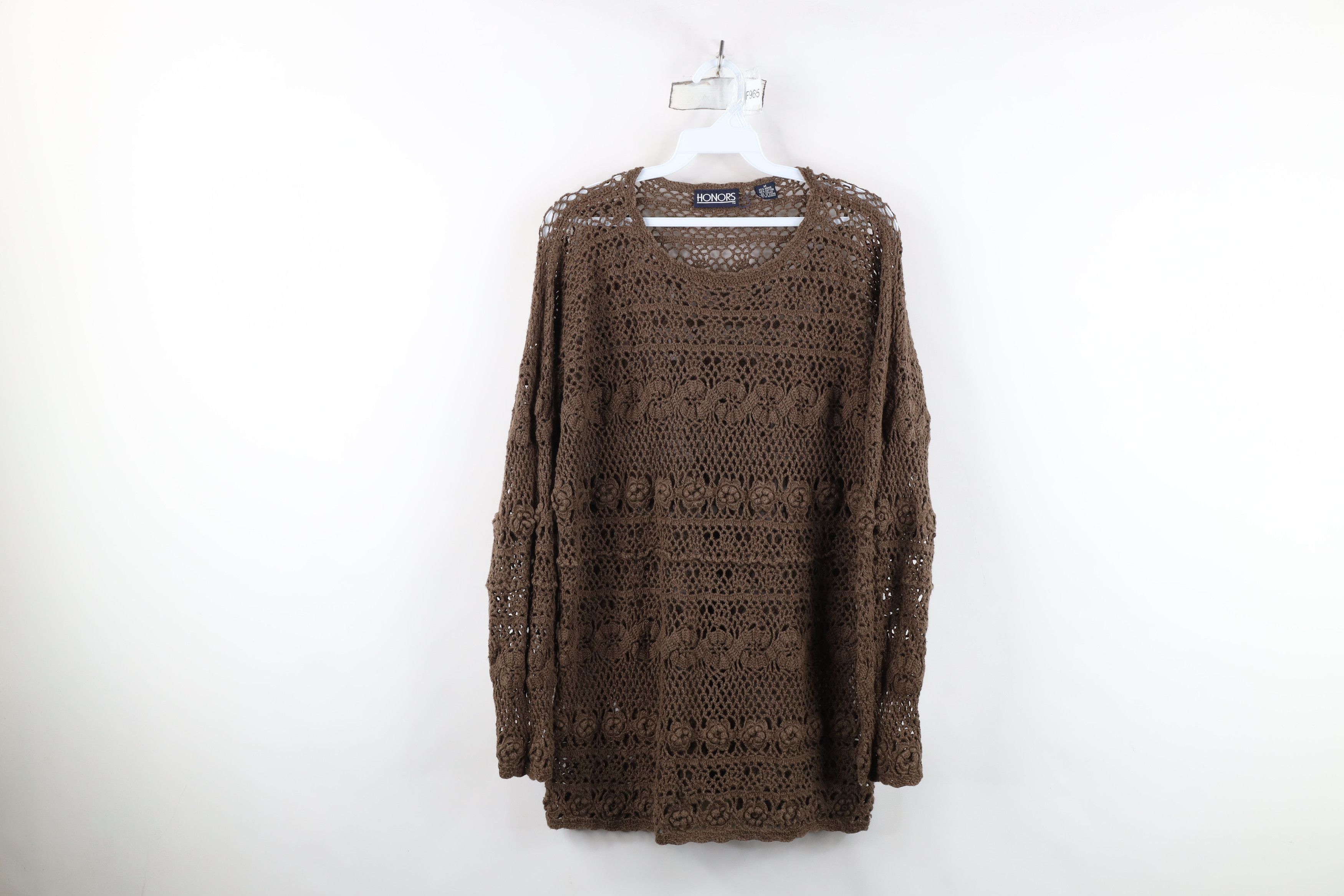 Vintage Vintage 90s Y2K Babydoll Crochet Knit Flower Sweater Brown Size M / US 6-8 / IT 42-44 - 1 Thumbnail