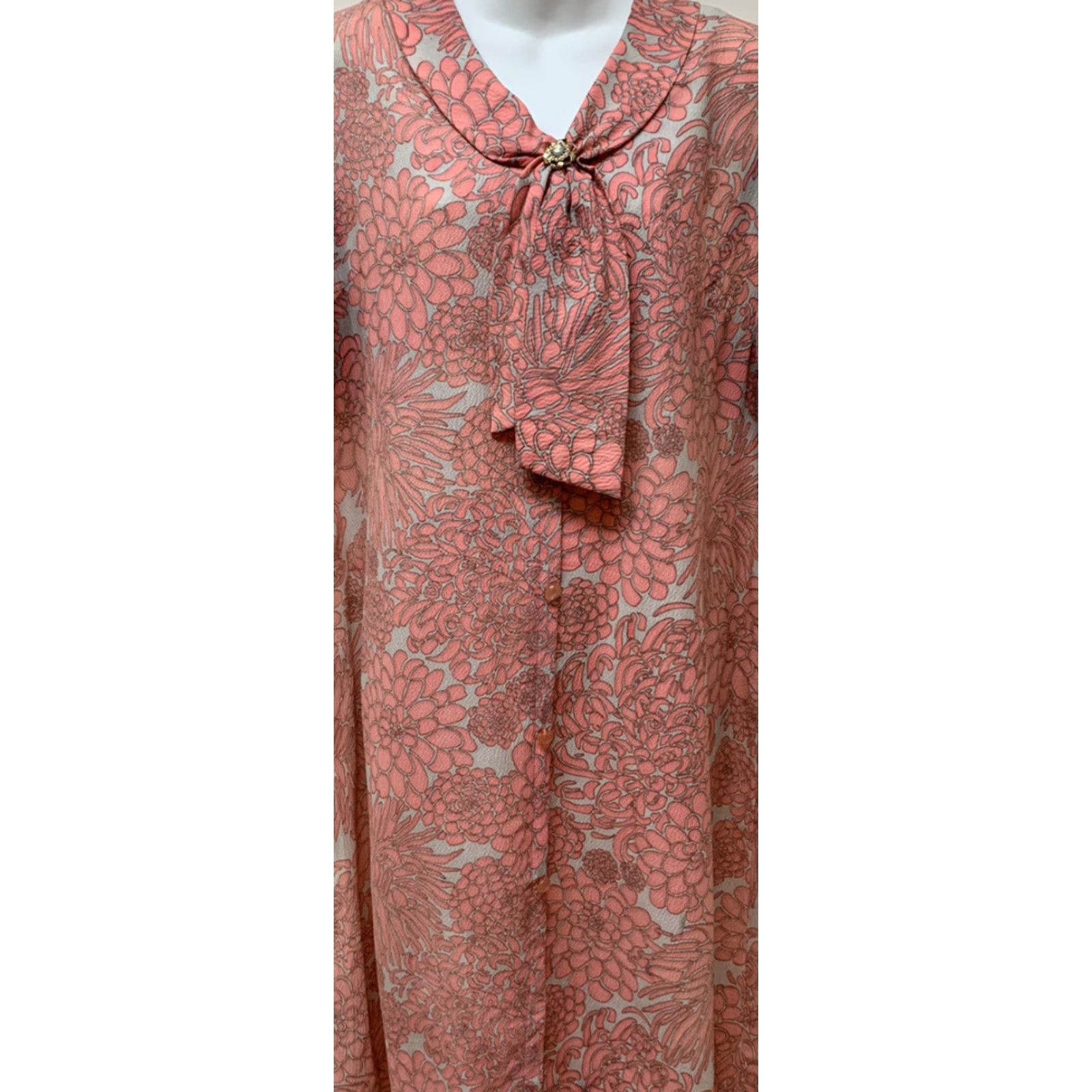 Vintage VINTAGE Day Dress Retro Fabric Pussy Bow Collar With Broach DAMON Fit Flare Women L/XL Orange Day Dress Womens Girls? Size L / US 10 / IT 46 - 3 Thumbnail