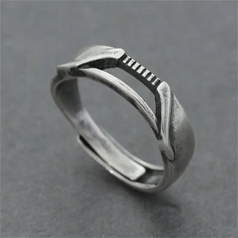 Jewelry × Vintage S925 Ring Male Index Finger Hollow Lines Design Ring Size ONE SIZE - 1 Thumbnail