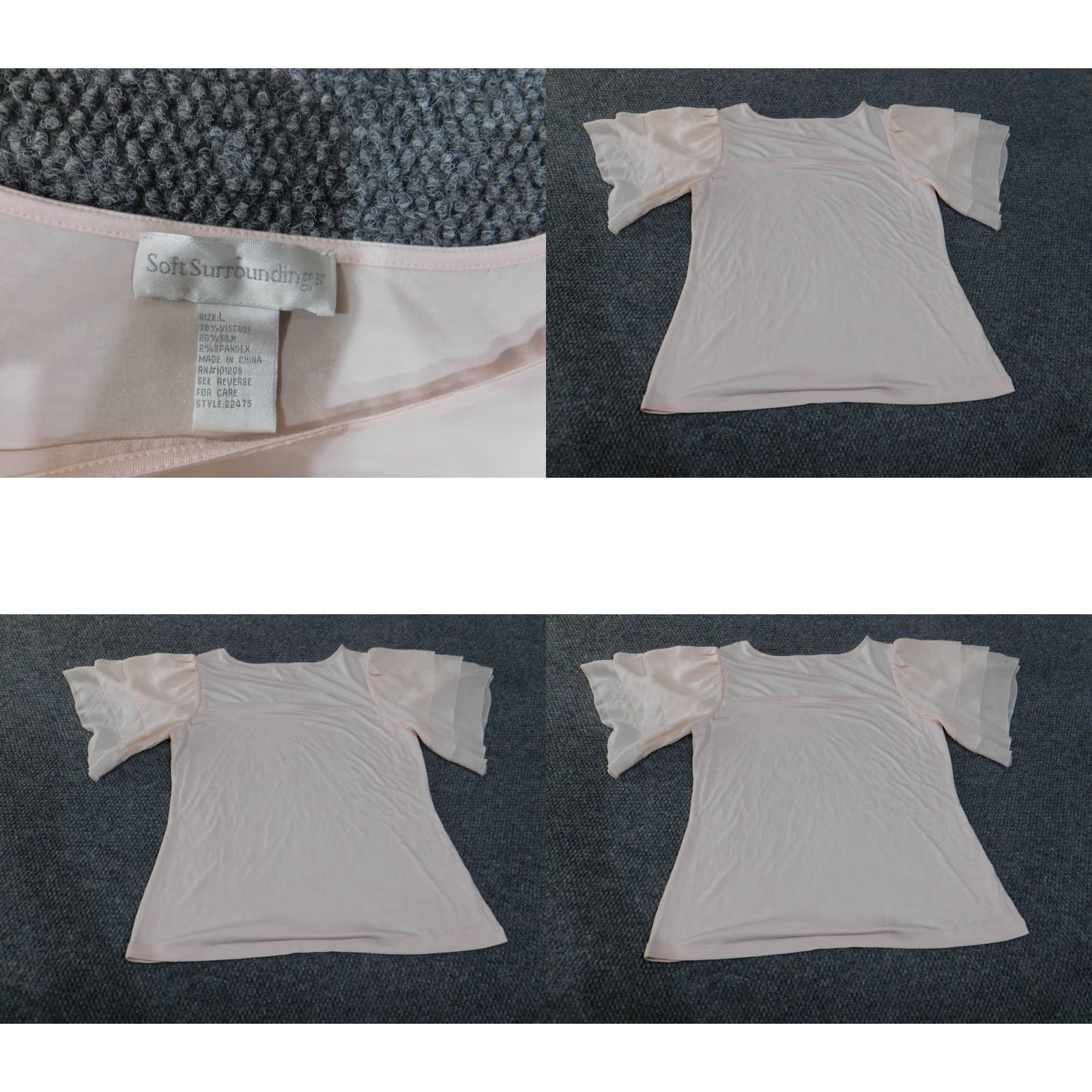 Soft Surroundings Soft Surroundings Blouse L Pink Silk Rayon Bell Sleeve Crew Neck Pullover Ruffle Casual Womens Size L / US 10 / IT 46 - 8 Thumbnail
