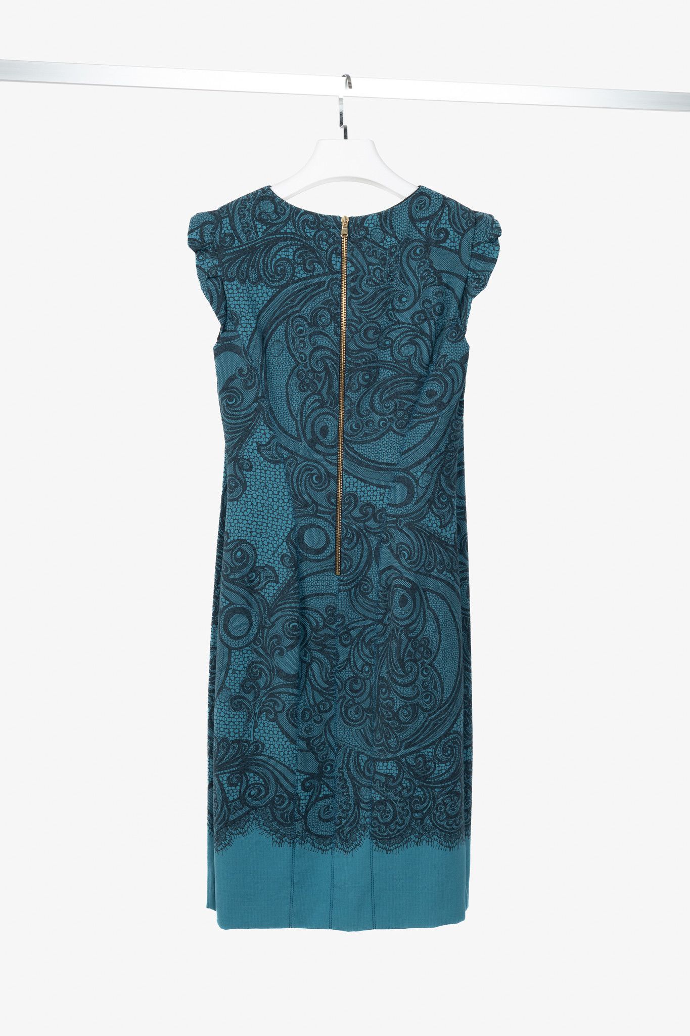 Emilio Pucci Emilio Pucci PF12 Petrol Wool-Blend Lace-Printed Crepe Dress Size XL / US 12-14 / IT 48-50 - 2 Thumbnail