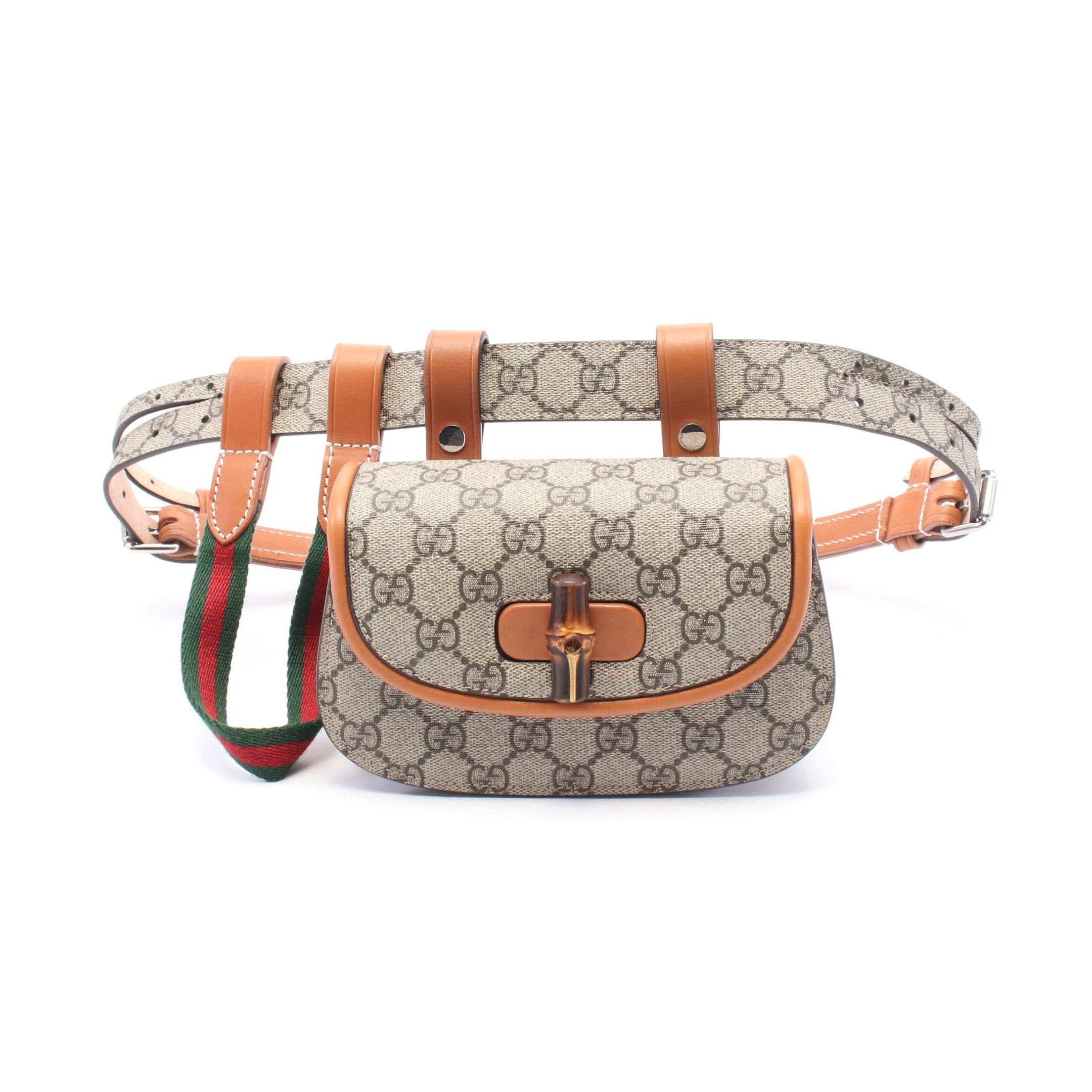 Gucci Bamboo 1947 Mini Belt Bag Body Waist Leather Beige Dark Brown