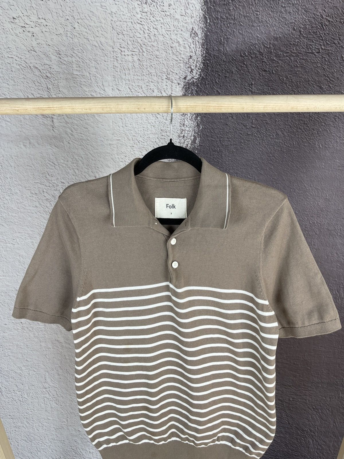 Folk Folk beige striped polo tee shirt Size US M / EU 48-50 / 2 - 3 Thumbnail