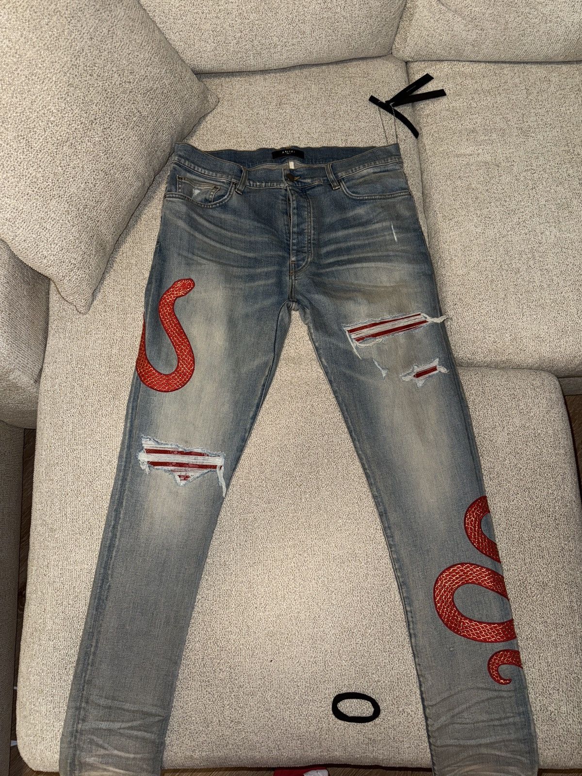 Amiri Amiri Snake Embroidered Distressed Skinny Jeans Size US 36 / EU 52 - 11 Thumbnail