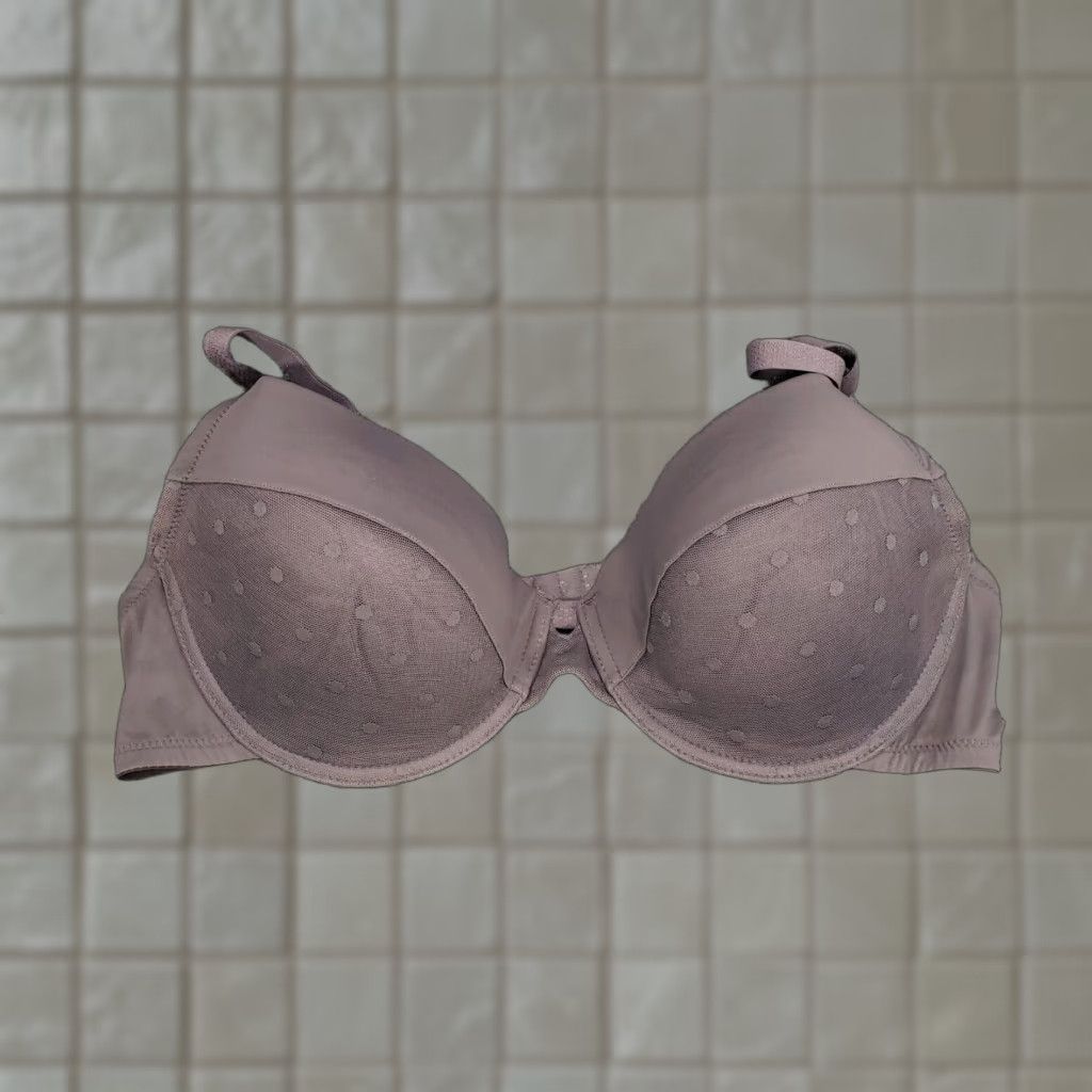 Anne Klein Bra 42D Gray Push-Up Polka Dot Mesh Padded Underwired Womens in Grey