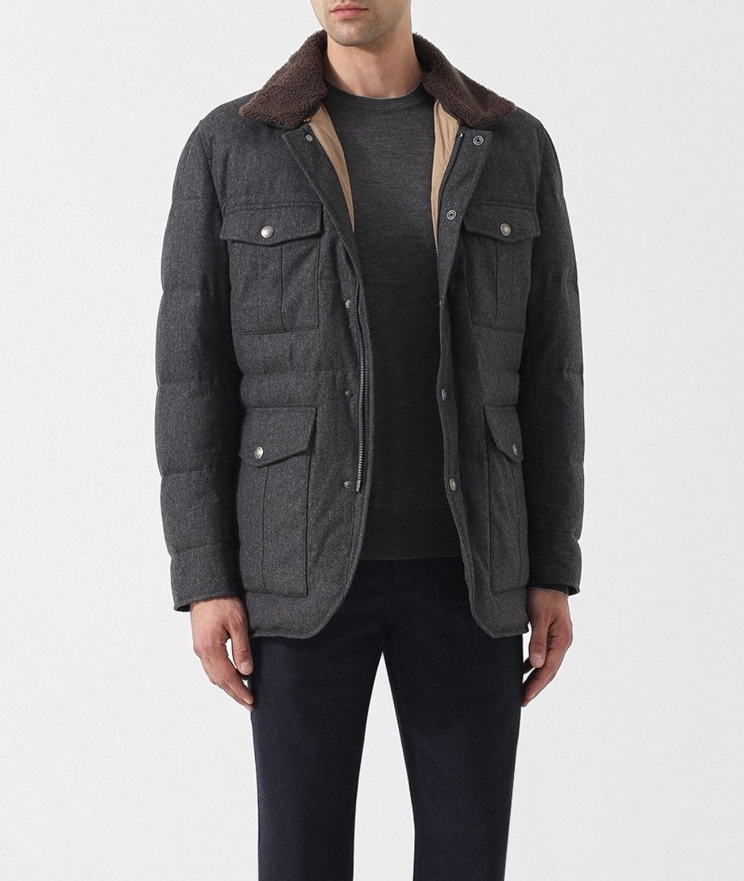 Brunello Cucinelli Brunello Cucinelli Shearling Collar Wool Down Field Jacket Size US L / EU 52-54 / 3 - 1 Thumbnail