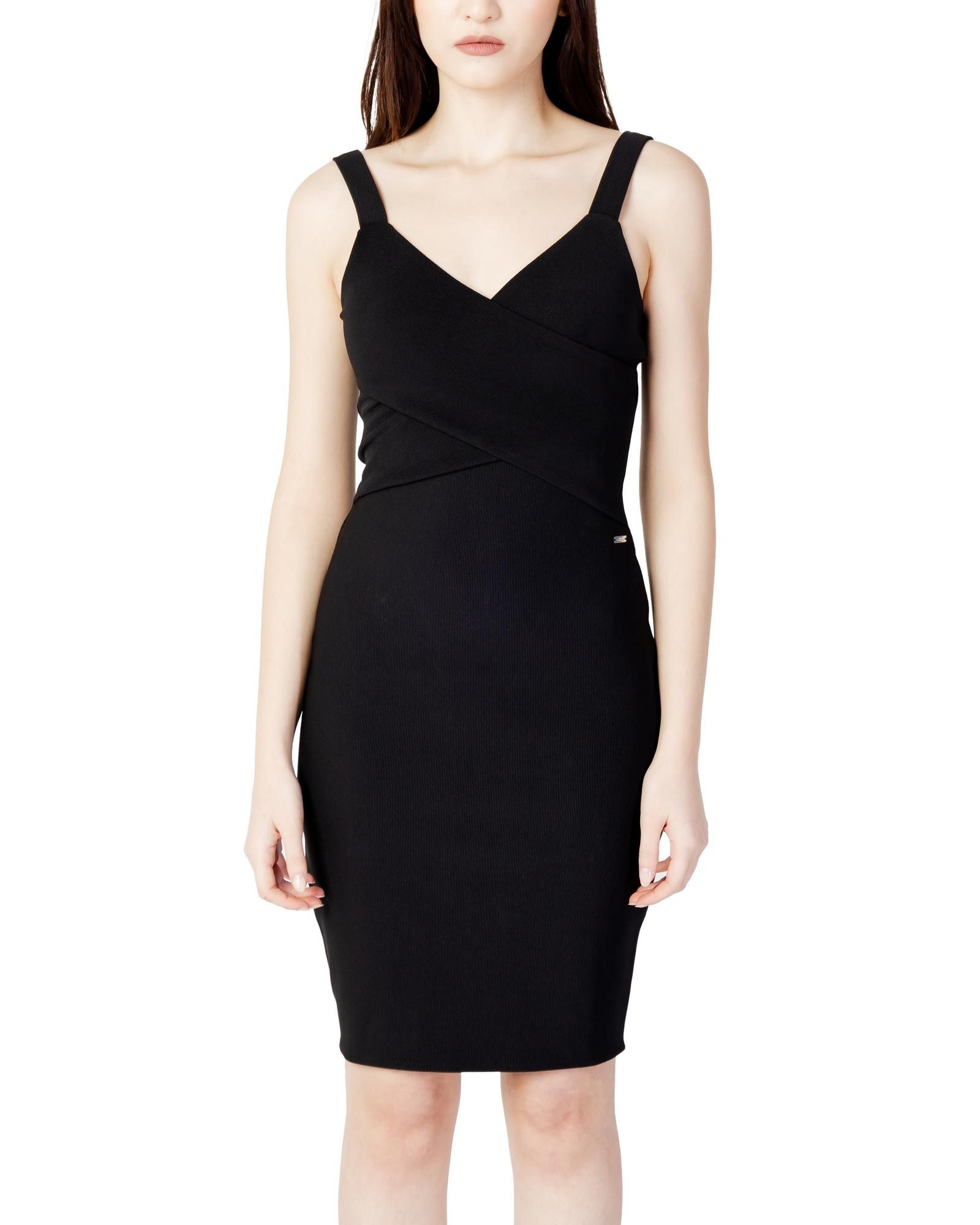 image of Armani Exchange V-Neck Dress With Zip Fastening in Black, Women's (Size XS)