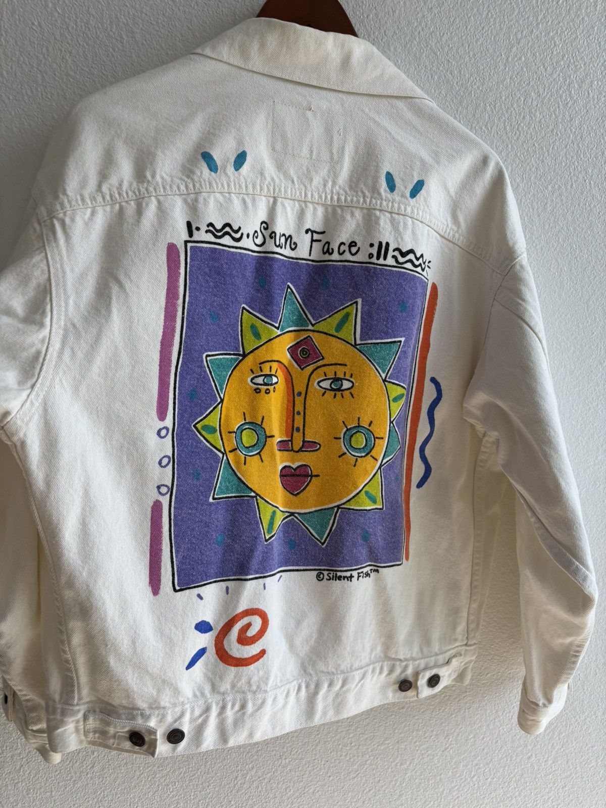 Vintage Vintage White Sun Face Denim Jacket Size US M / EU 48-50 / 2 - 4 Thumbnail