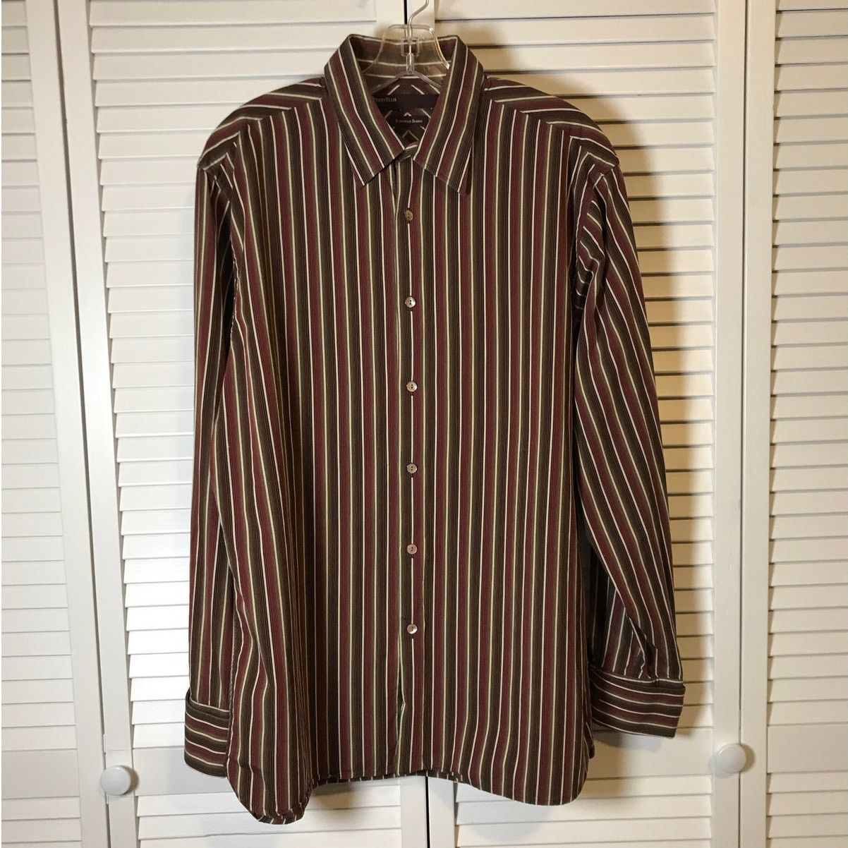 Perry Ellis Perry Ellis Brown Striped Collared Long-Sleeve Mens Shirt L Size US L / EU 52-54 / 3 - 1 Thumbnail