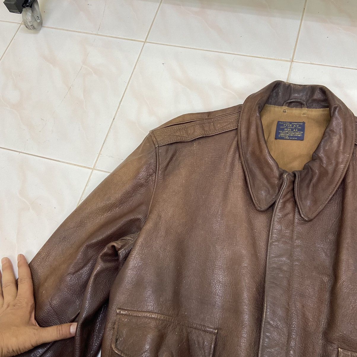 Genuine Leather Vtg Type A-2 San Francisco Aviation Sun Faded Leather Jacket Size US S / EU 44-46 / 1 - 13 Thumbnail