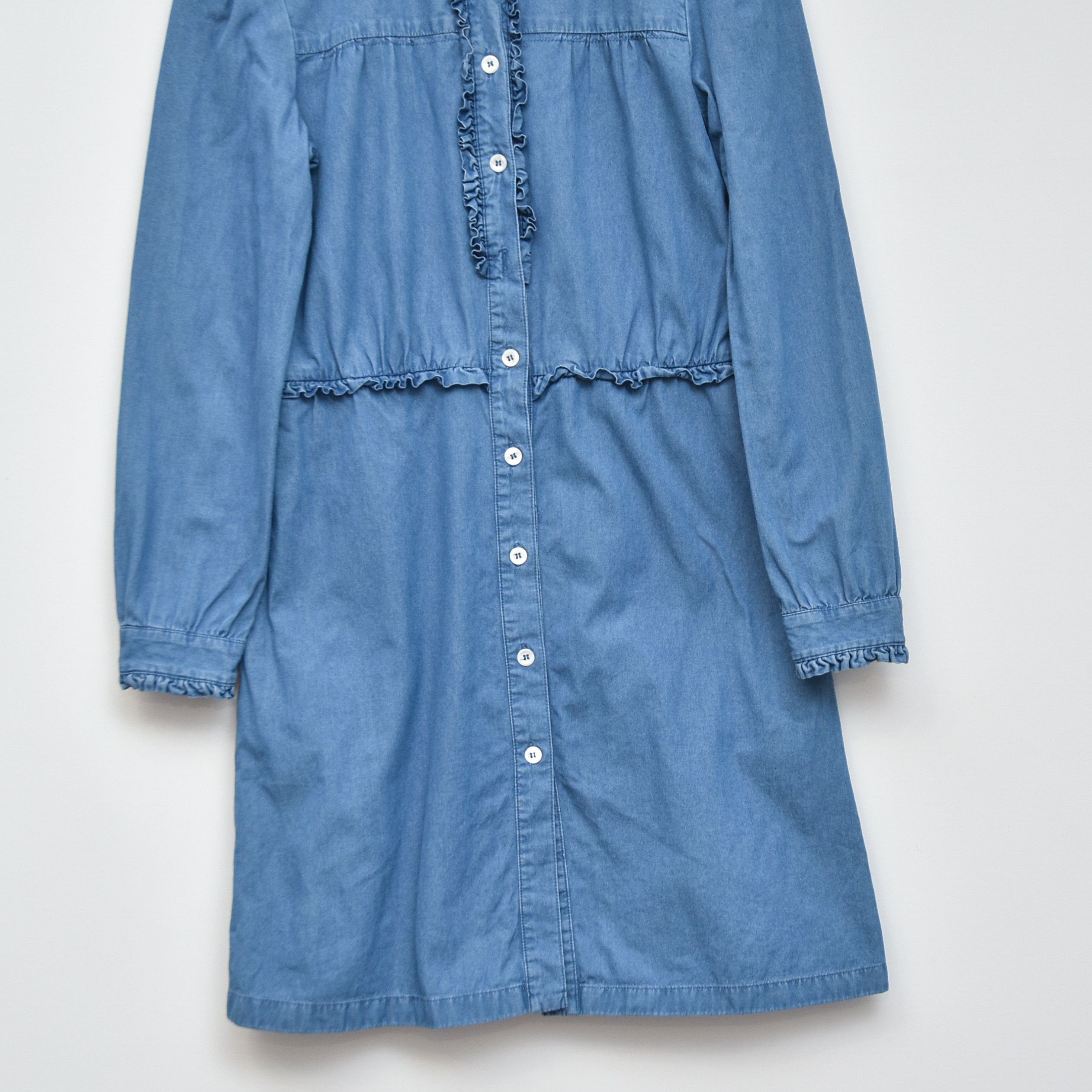 A.P.C. A.P.C. Hoshi Denim Shirt Dress Ruffle Collar Frill Detail Size S / US 4 / IT 40 - 4 Thumbnail