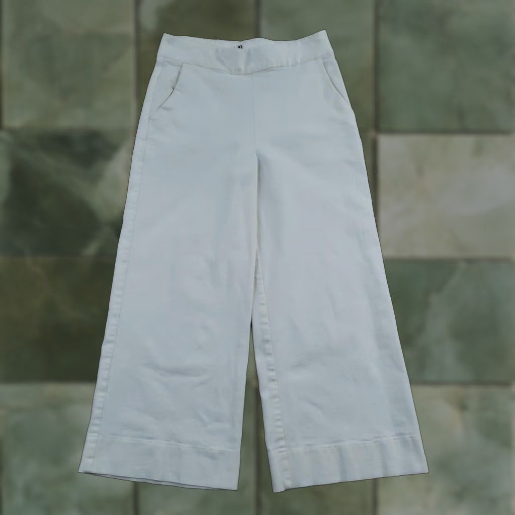 Vintage Amy Kuschel Pants Womens 6 White Wide Leg Cropped Dressy Trousers Made USA Size 28" / US 6 / IT 42 - 1 Thumbnail