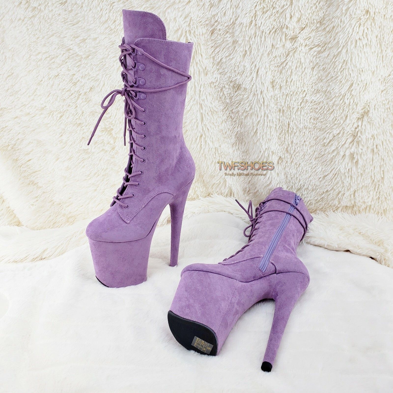Other Flamingo 1050FS Lilac Purple V-Suede 8" Heel Platform Mid Ca Size US 9 / IT 39 - 4 Thumbnail
