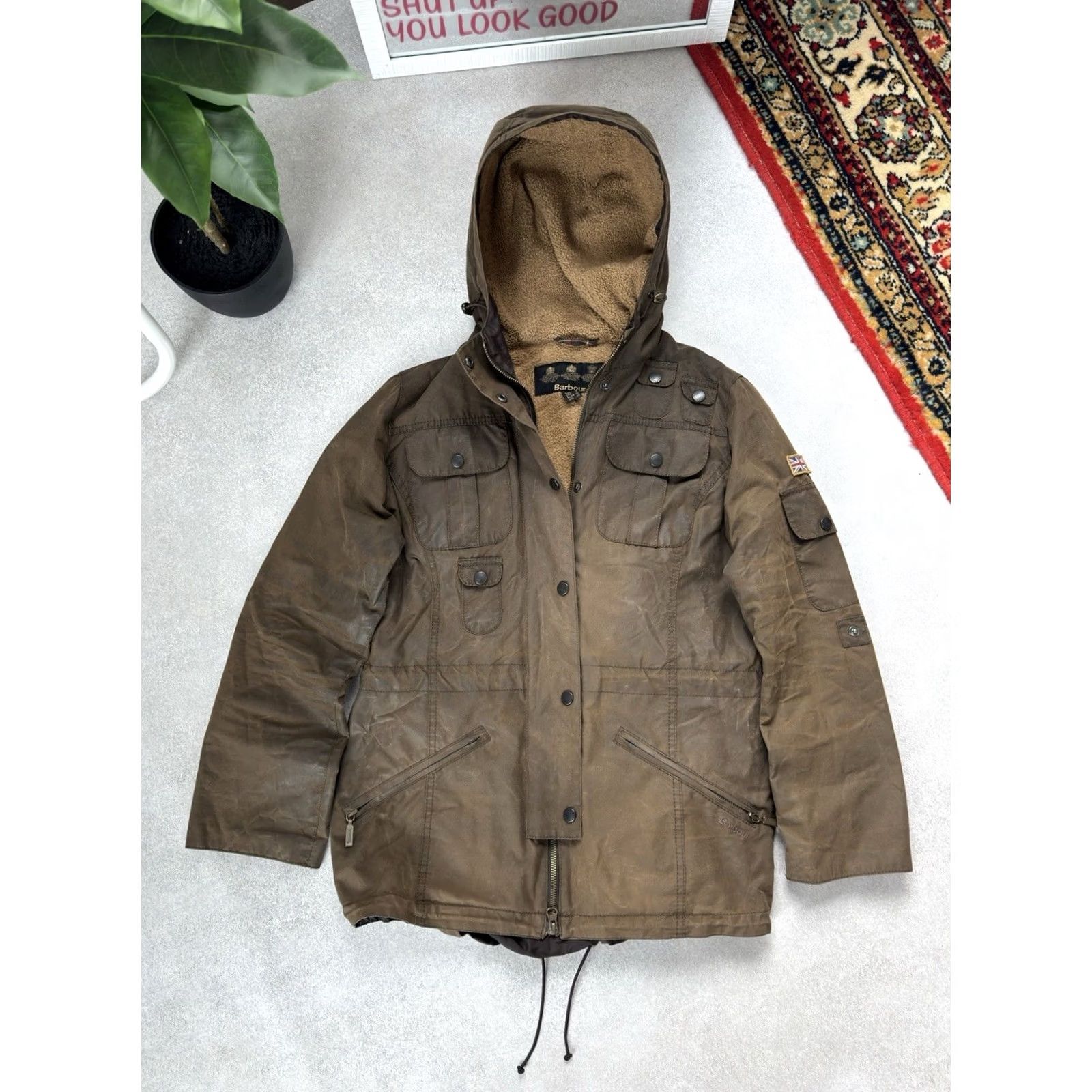 Barbour VINTAGE Barbour Jacket Parka Wax Cotton Brown Women's Coat Hooded Size UK 12 US 8 M Brown 90s Retro Vintage Barbour Clothes Womens Parka Jacket Size M / US 6-8 / IT 42-44 - 2 Thumbnail