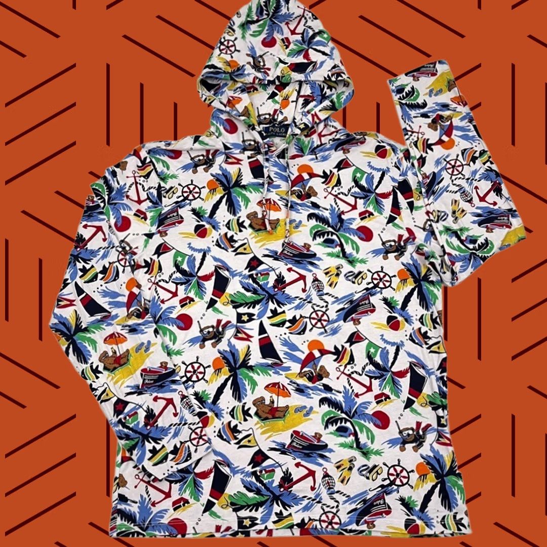 Polo Ralph Lauren Polo Ralph Lauren Hoodie Men M Scuba Bear Hawaiian All Over Lightweight Pullover Size US M / EU 48-50 / 2 - 1 Thumbnail