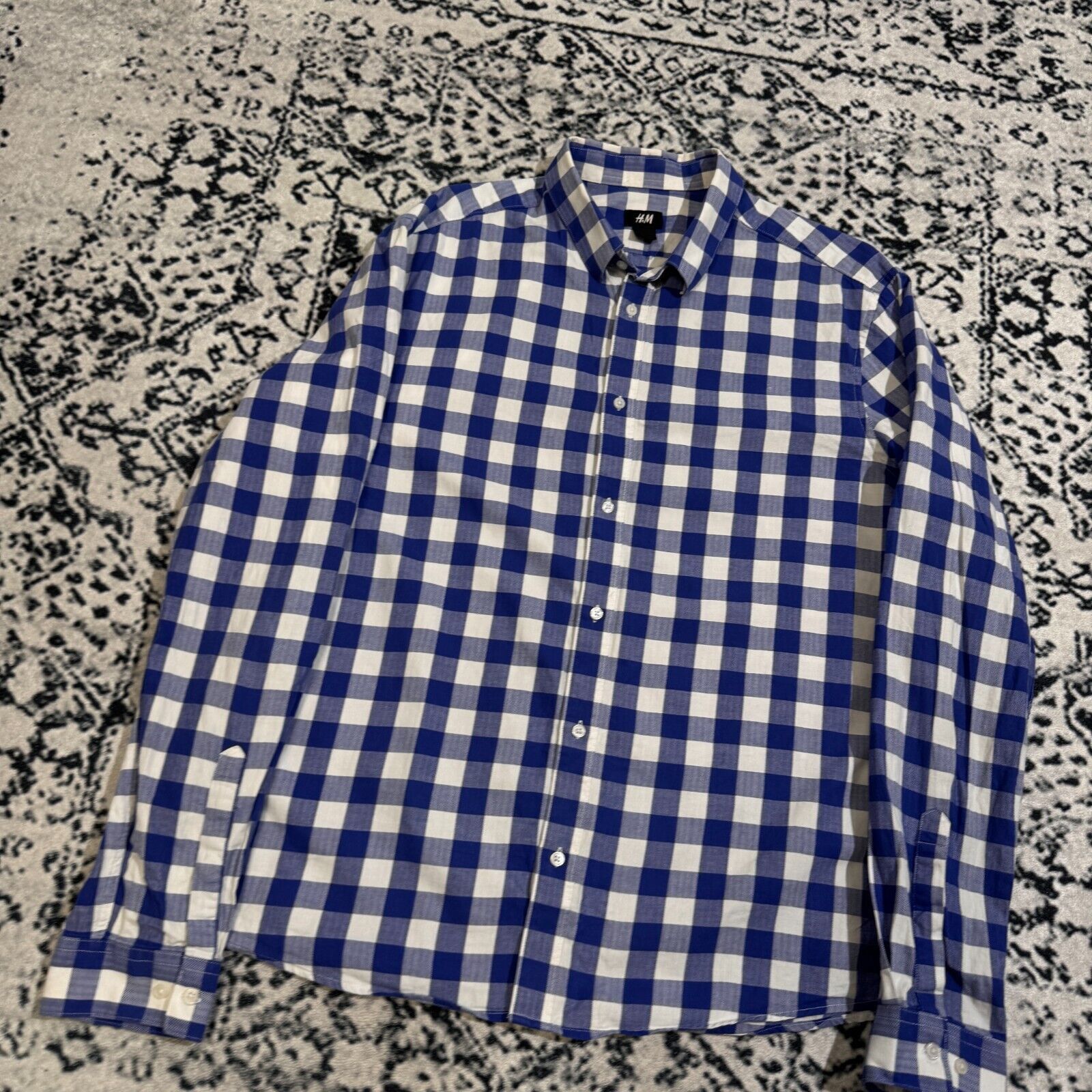 H&M × Vintage Vintage 90s H&M Unisex White Blue Cotton Shirt Size L Size US L / EU 52-54 / 3 - 8 Thumbnail