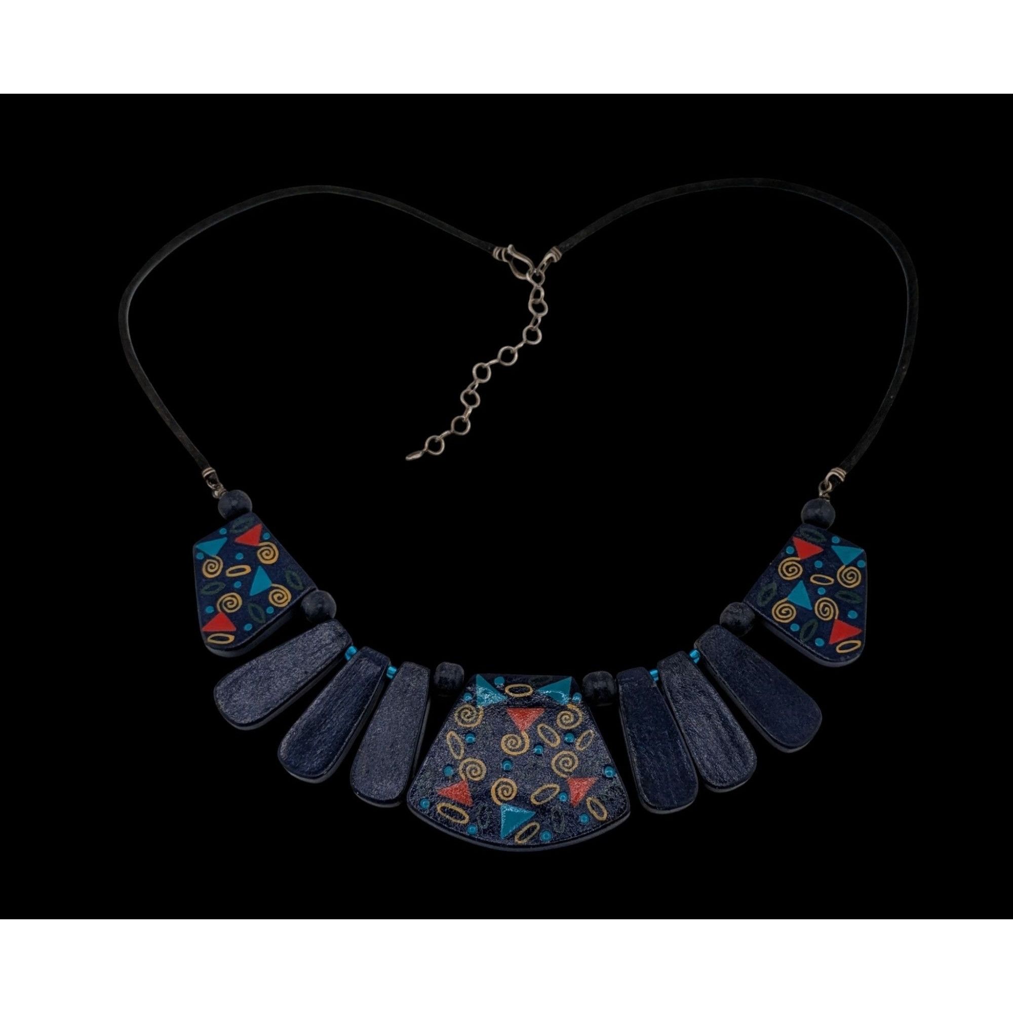 Other Vintage 90s Hand Painted Wood Art Cascade Necklace Size ONE SIZE - 1 Thumbnail