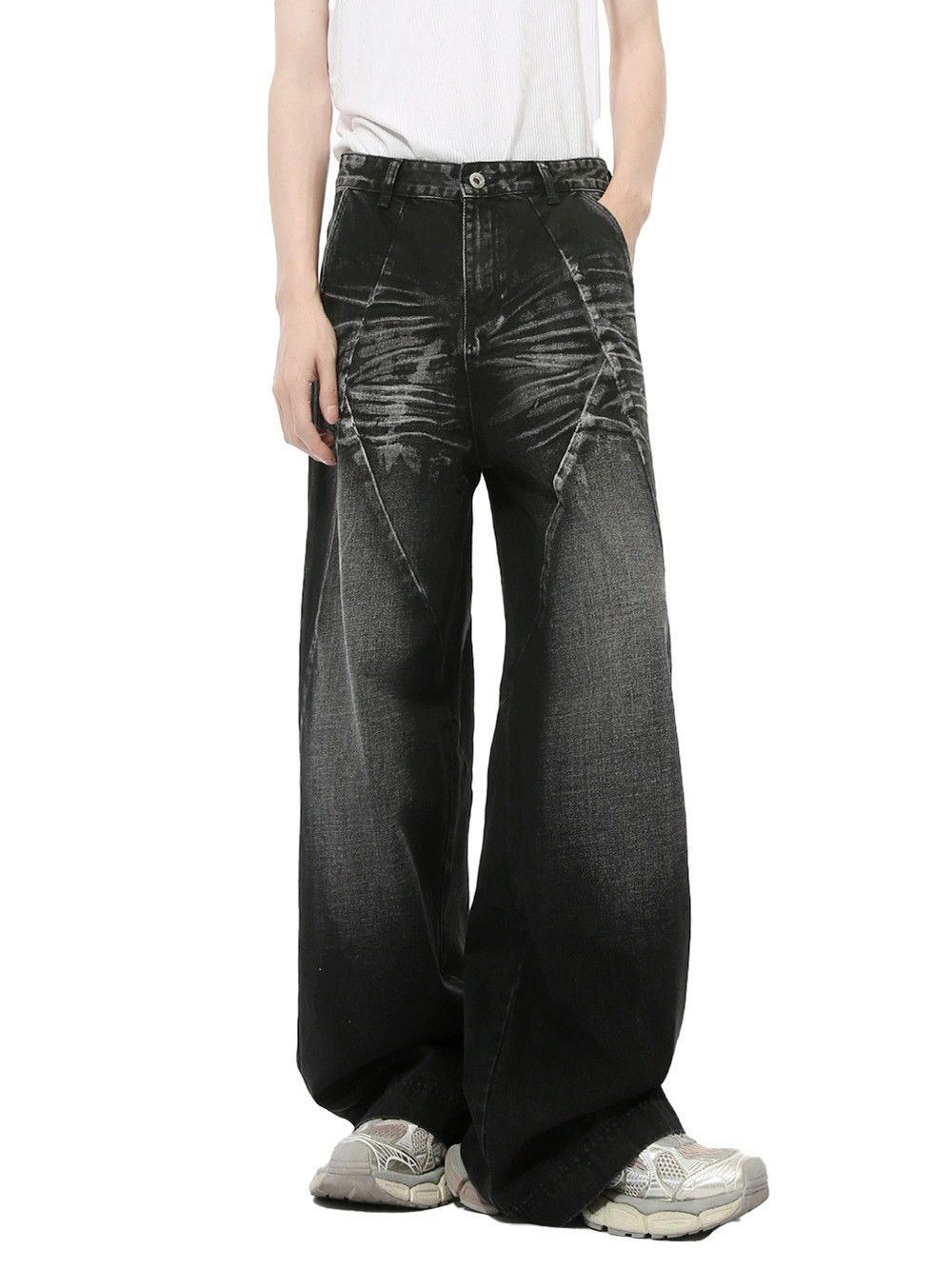 Vintage American high street washed whisker stitching straight jeans Size US 32 / EU 48 - 2 Thumbnail