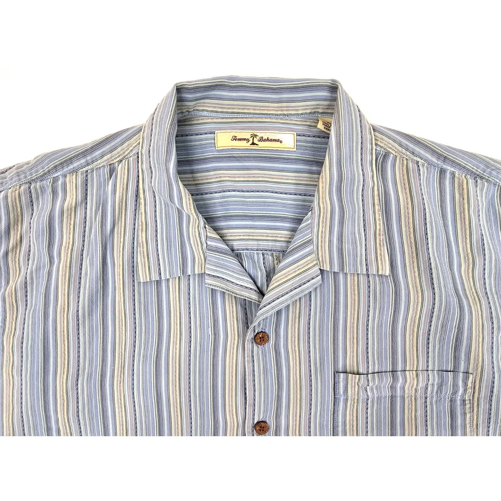 Tommy Bahama Tommy Bahama Shirt Men XL Blue Silk Short Sleeve Button Aqua & Beige Stipe 100% Size US XL / EU 56 / 4 - 3 Thumbnail