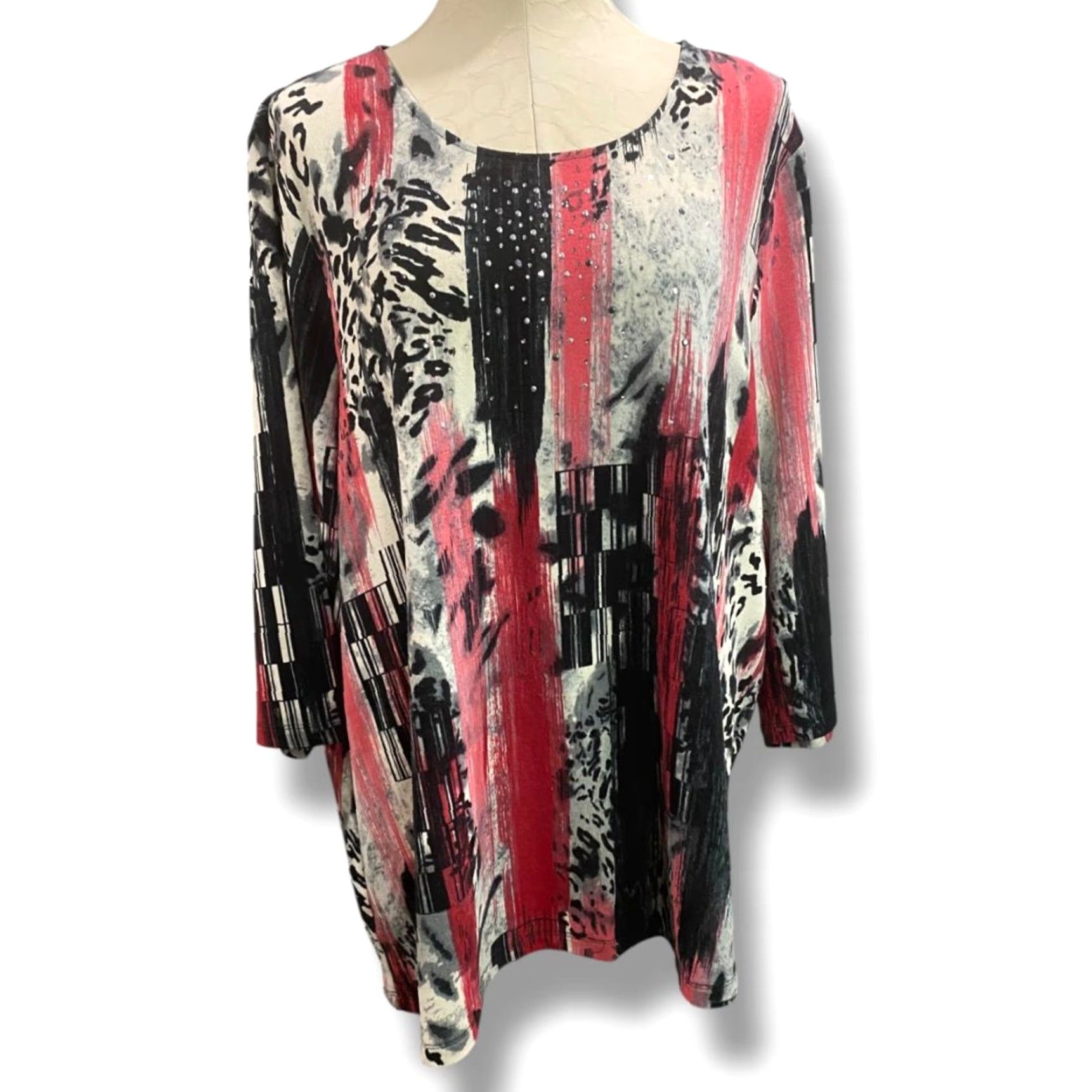Vintage VINTAGE CJ Banks Womens Lightweight Tunic Sweater Embellished Red Black 3X Pullover Size XXL / US 16-18 / IT 52-54 - 2 Thumbnail
