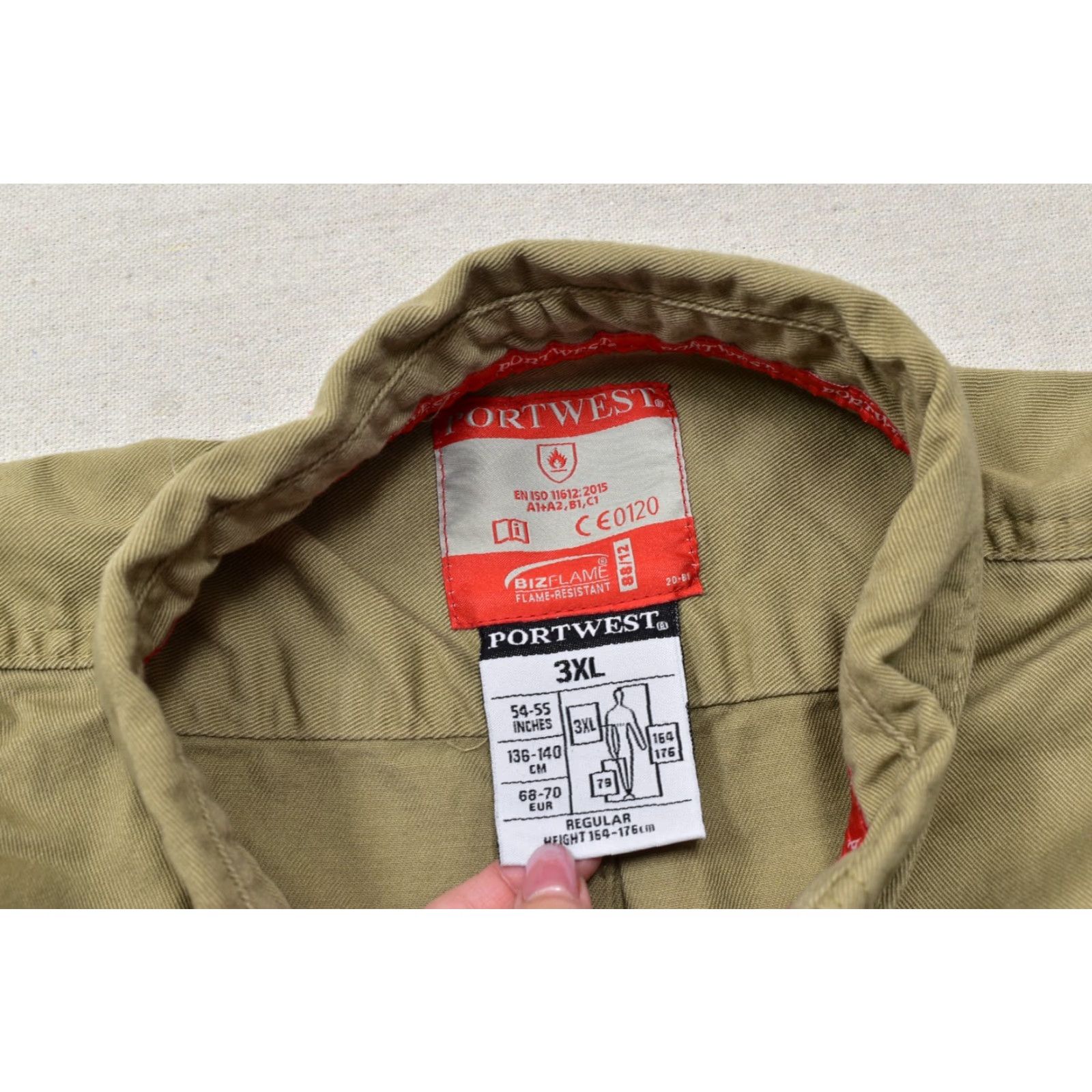 Vintage VINTAGE? Portwest Bizflame FR89 Men's 3XL Khaki Flame Resistant FR Work Shirt Long Sleeve Size US XXL / EU 58 / 5 - 4 Thumbnail
