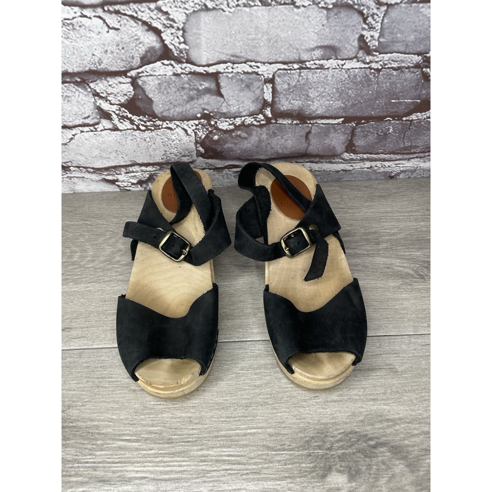 Other Mabo Black Leather Peep Toe Strap Sweden Clogs Heel Sandals Size US 4 / IT 34 - 18 Thumbnail