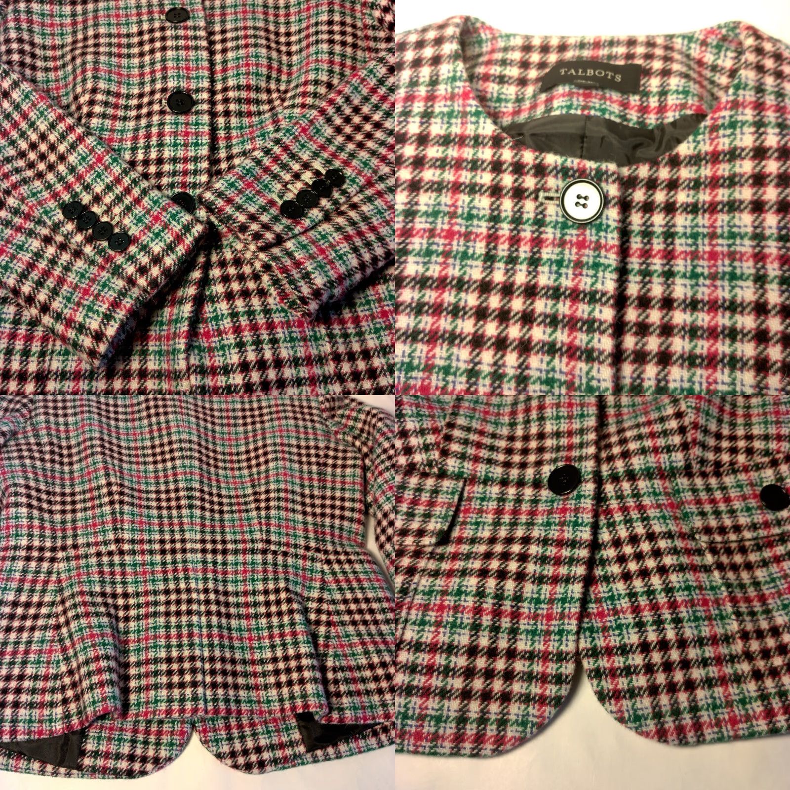 Talbots Talbots Blazer Women Size 4 Wool Blend Plaid Cream Pink Green Black Multicolor Short Jacket, Four-Button, Single-Breasted, Professional, Women Size S / US 4 / IT 40 - 8 Thumbnail