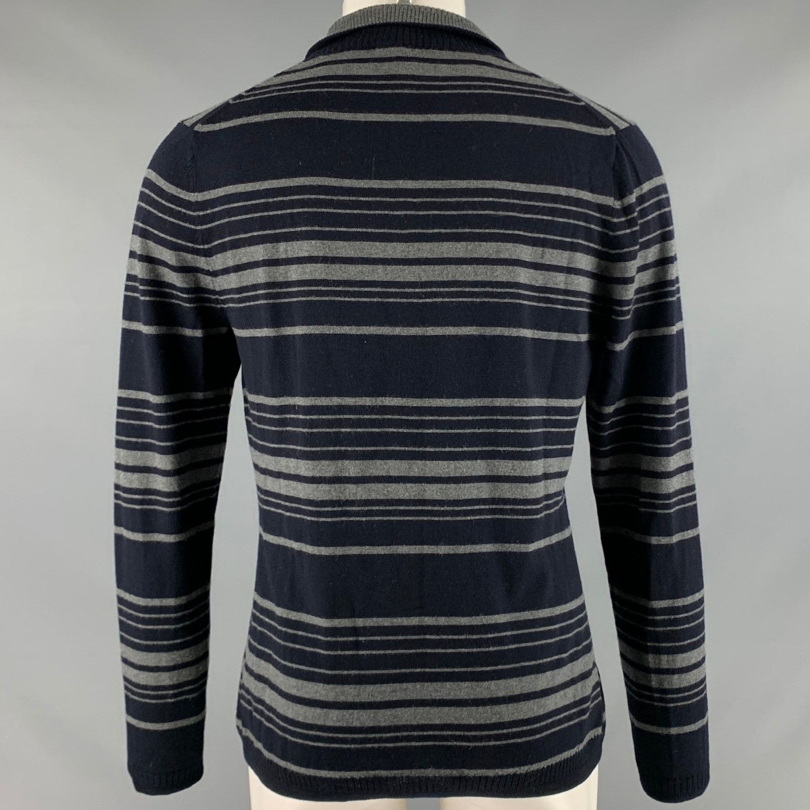 Elie Tahari M Navy Grey Stripe Merino Wool Long Sleeve Pullover Size US M / EU 48-50 / 2 - 4 Thumbnail