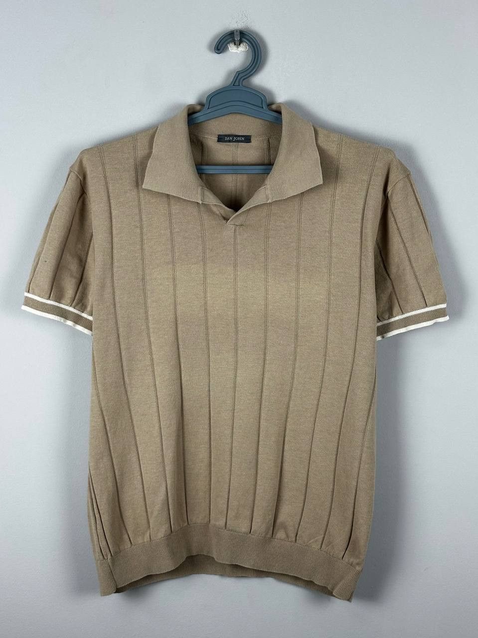 Vintage Dan John Luxury Beige Knitted Camp Collar Summer Polo Size US XL / EU 56 / 4 - 1 Thumbnail
