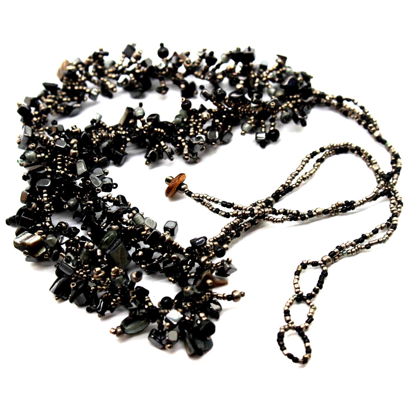 Other Black Onyx Abalone Nugget Bib Necklace • Golden • Iridescent Size ONE SIZE - 2 Thumbnail