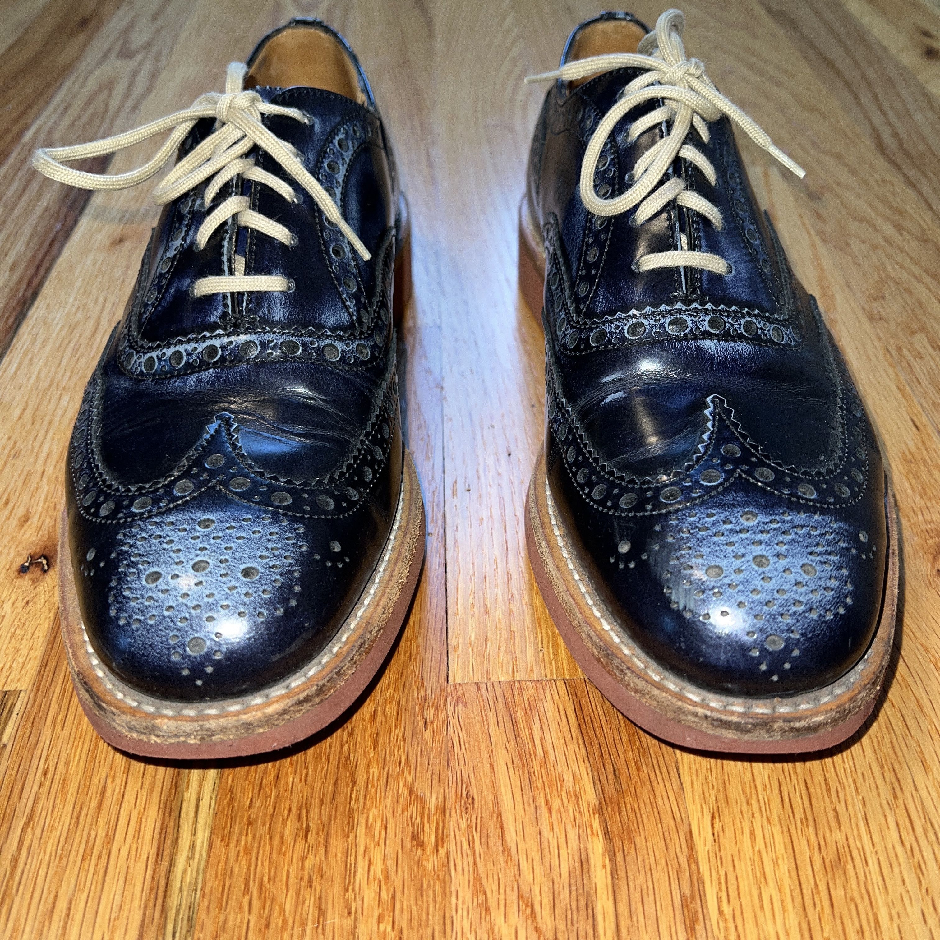 Church's CHURCH'S DOWNISH NAVY FUME RUBBED LEATHER RUBBER SOLE SIZE 8 Size US 8 / EU 41 - 3 Thumbnail