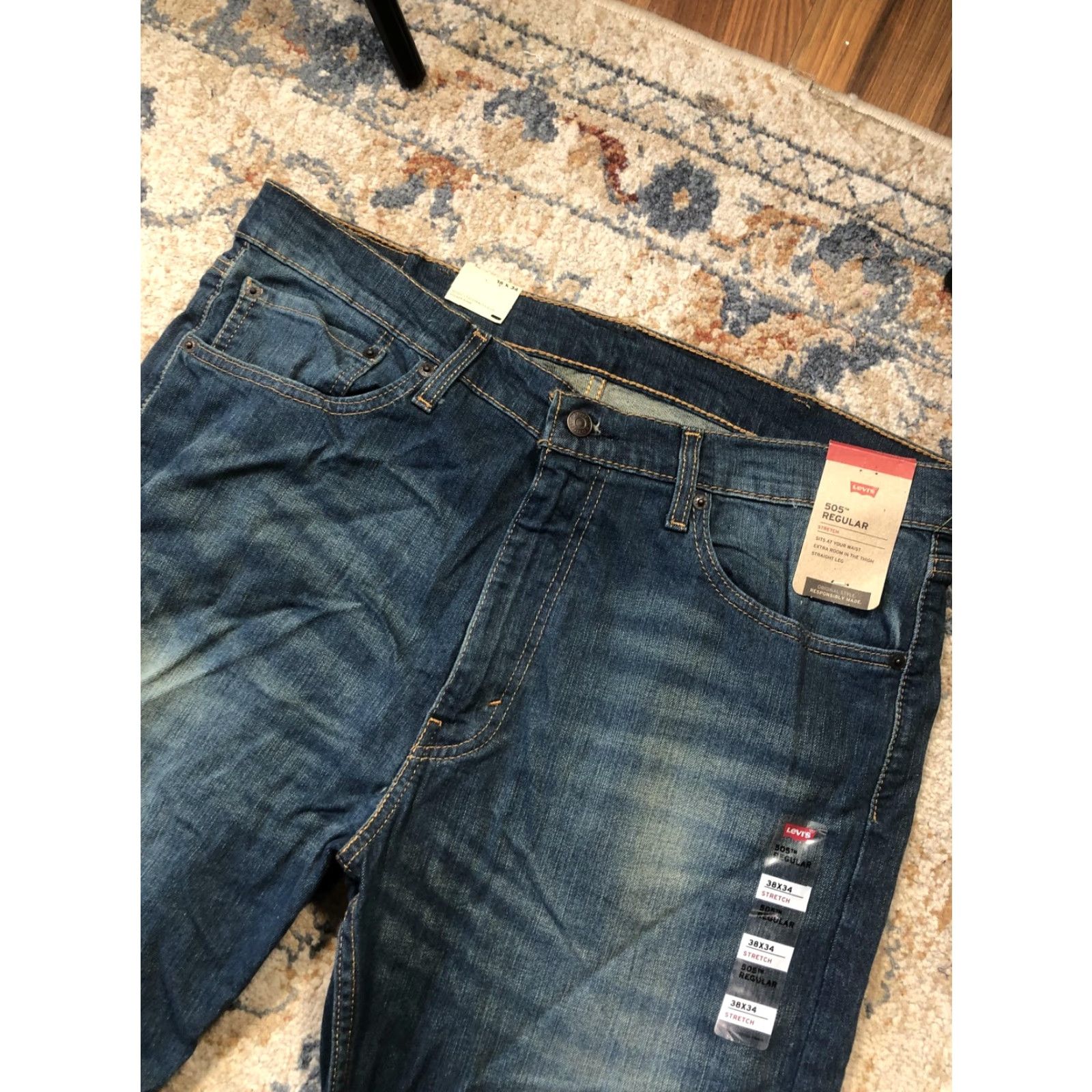 Levi's Levi's 505 Regular Jeans Mens 38x34 Blue Medium Wash Straight Leg Stretch Denim Shirt? Size US 38 / EU 54 - 5 Thumbnail