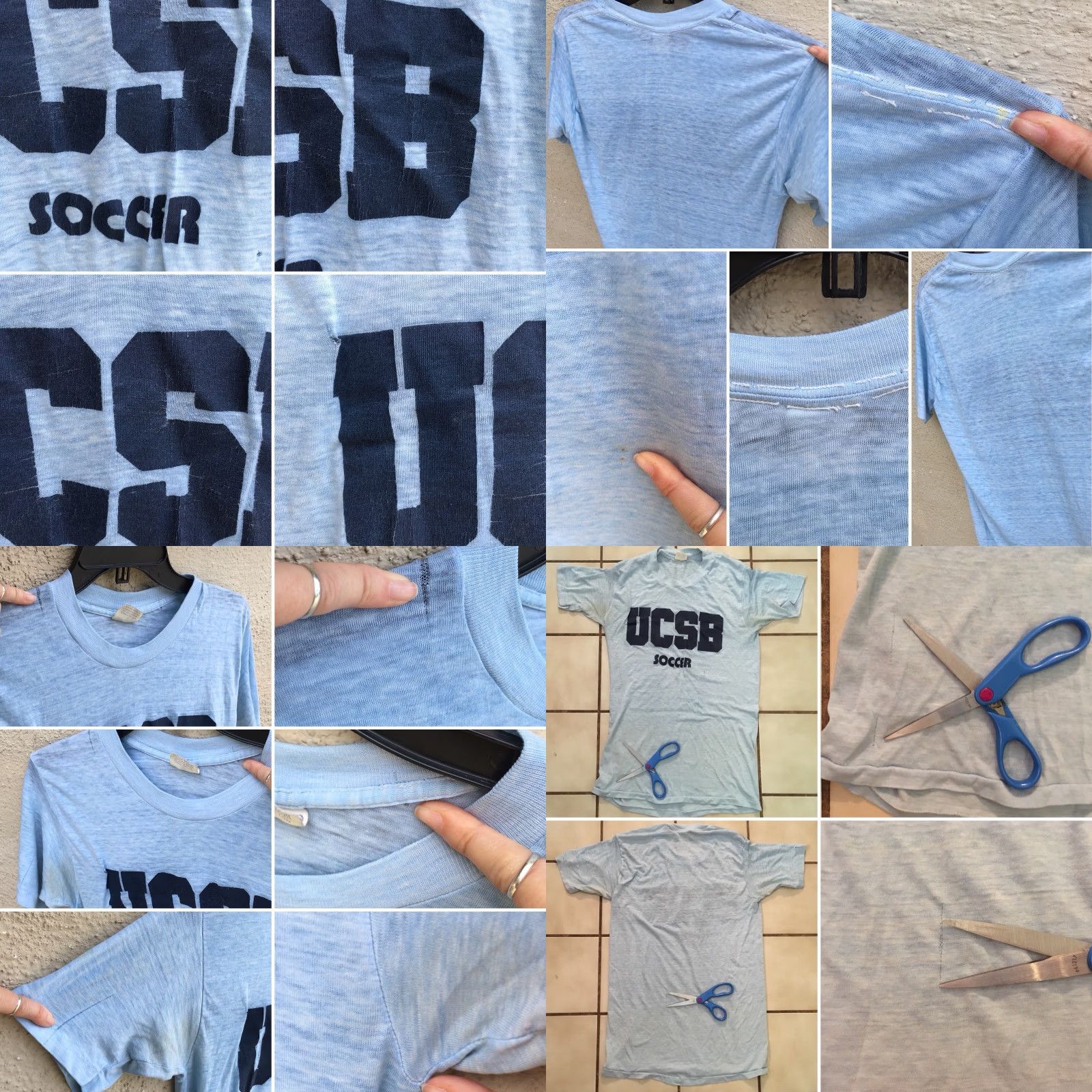 Vintage VINTAGE Sneakers UCSB Soccer T Shirt L Blue 80s 1980s Mens Graphic Tee Made In USA Worn Thin Size US L / EU 52-54 / 3 - 8 Thumbnail