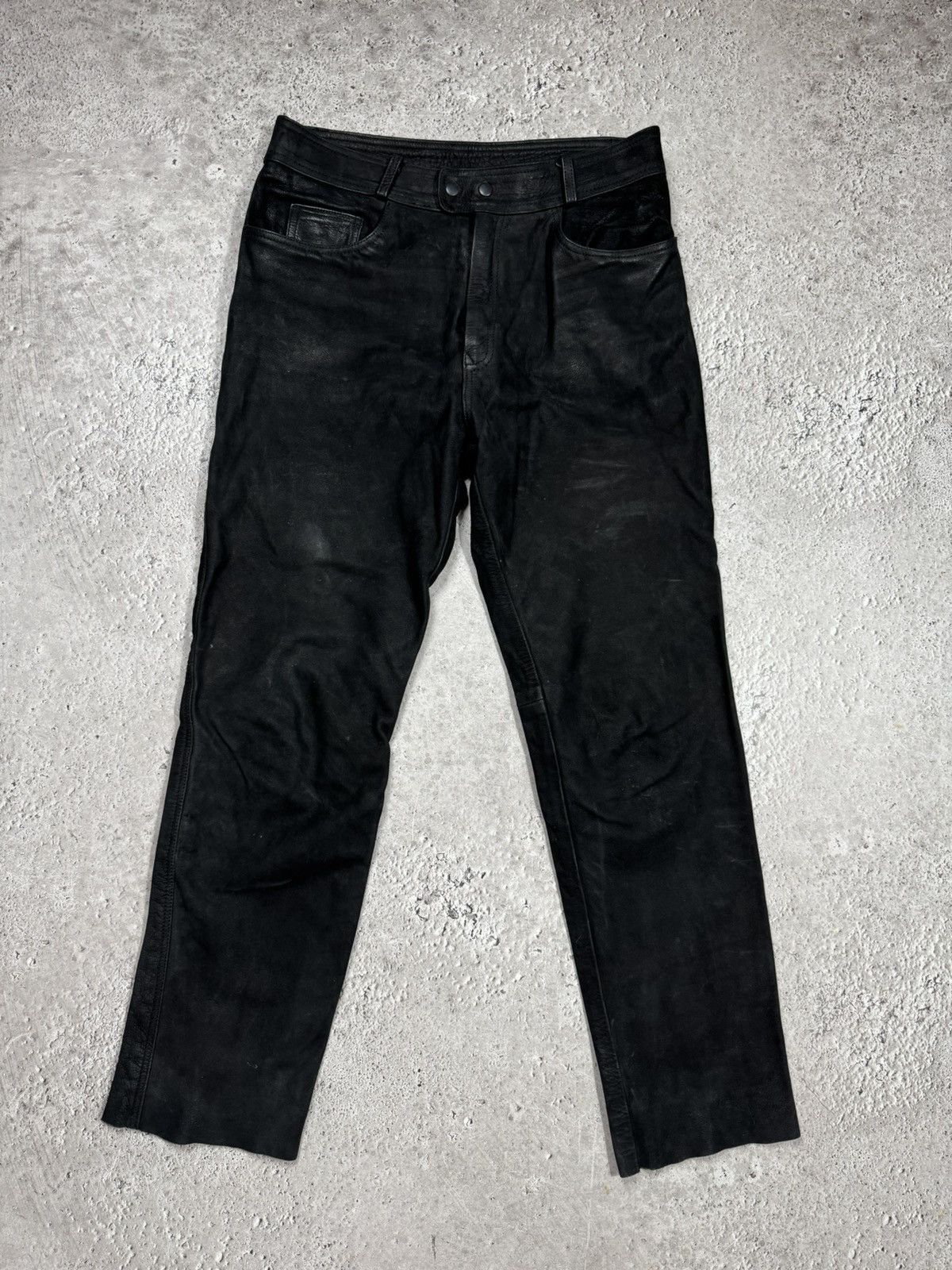 Leather Distressed Leather Pants Black Size 34 Straight Fit Biker Size US 32 / EU 48 - 1 Thumbnail