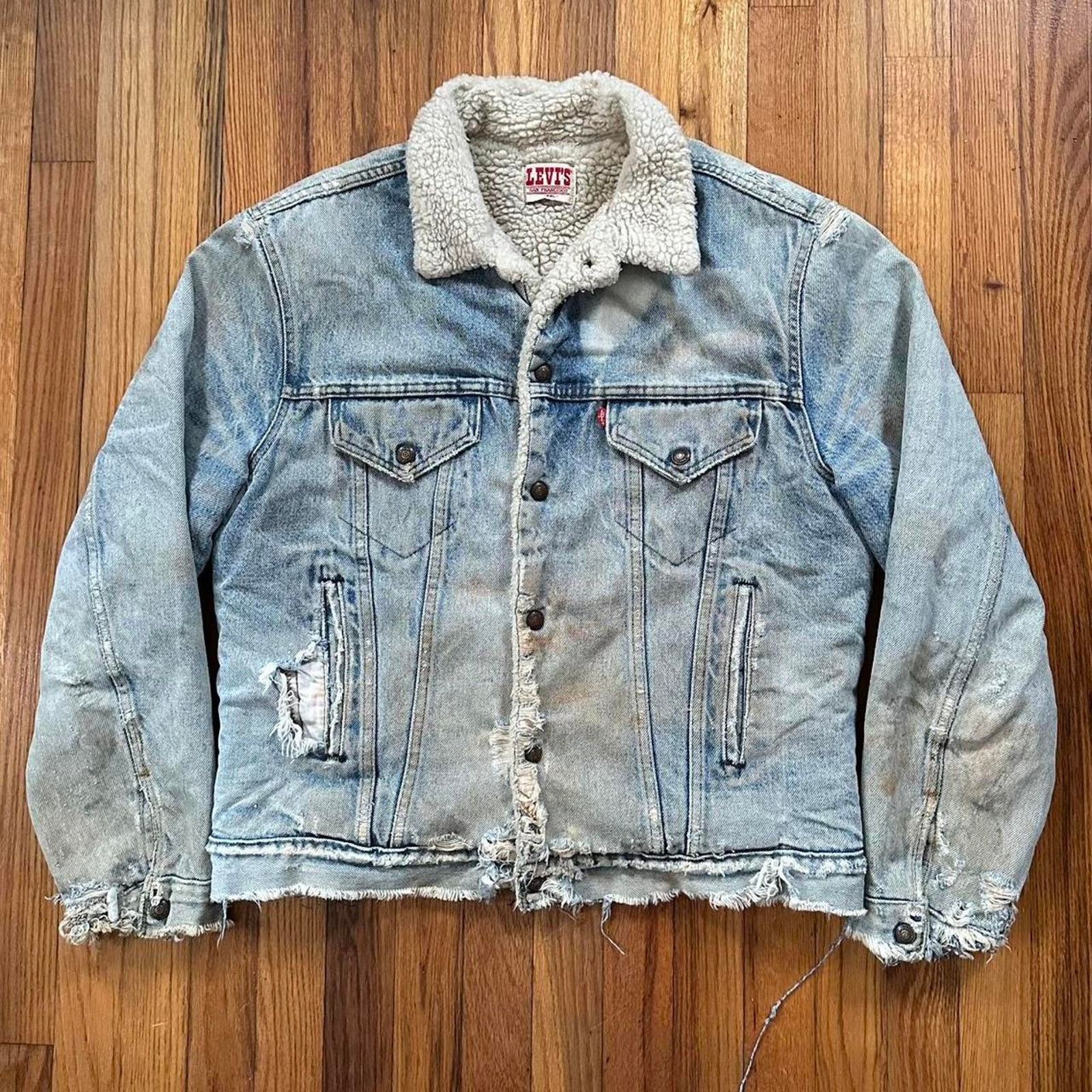 Levi's × Vintage Levis Distressed Sherpa Denim Button Up Jacket Grunge L Size US L / EU 52-54 / 3 - 1 Thumbnail