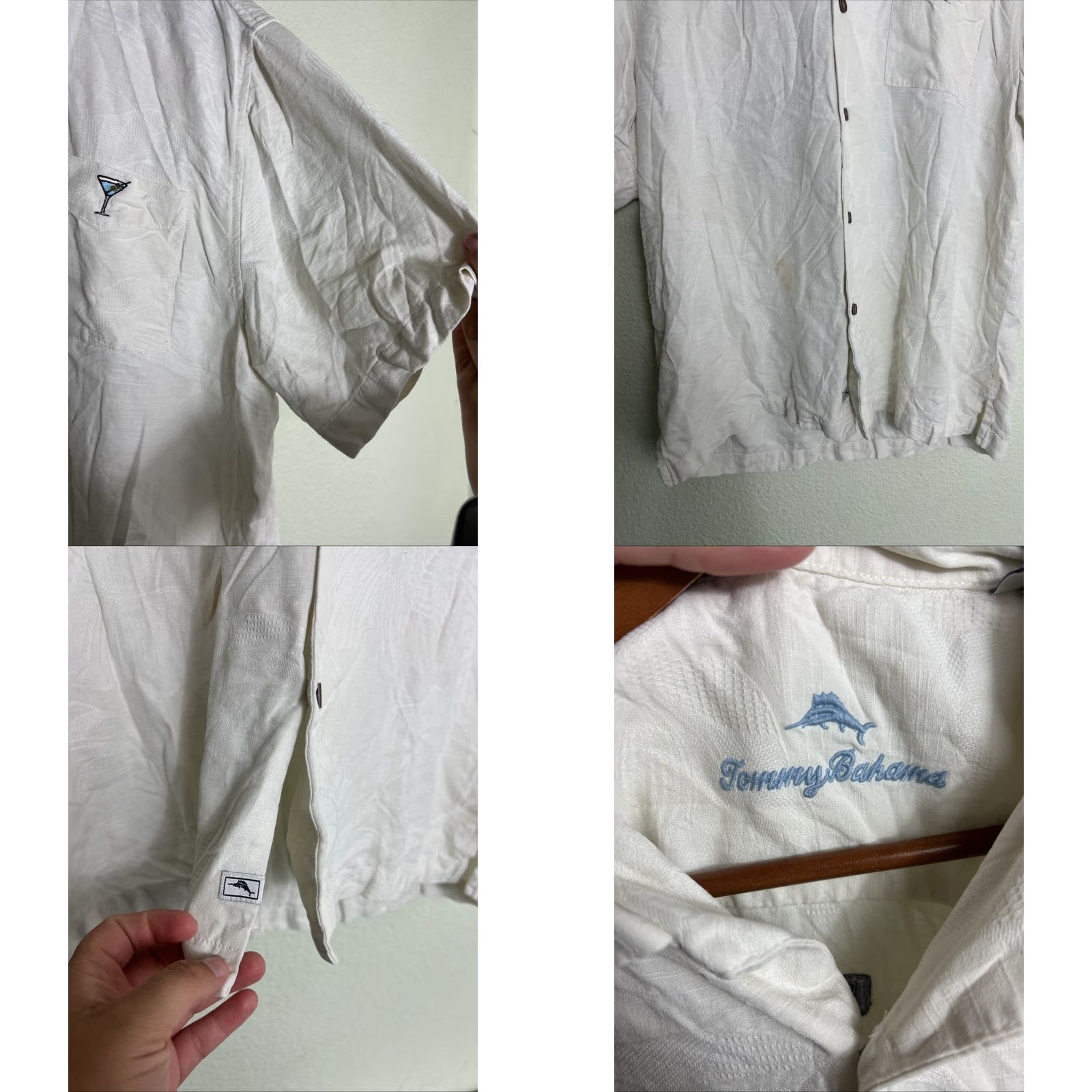 Tommy Bahama VINTAGE Tommy Bahama Mens Large Button-Up Shirt White Stained Martini Glass Parrots Party Short Sleeve, Casual Island Style Mens Size US L / EU 52-54 / 3 - 8 Thumbnail