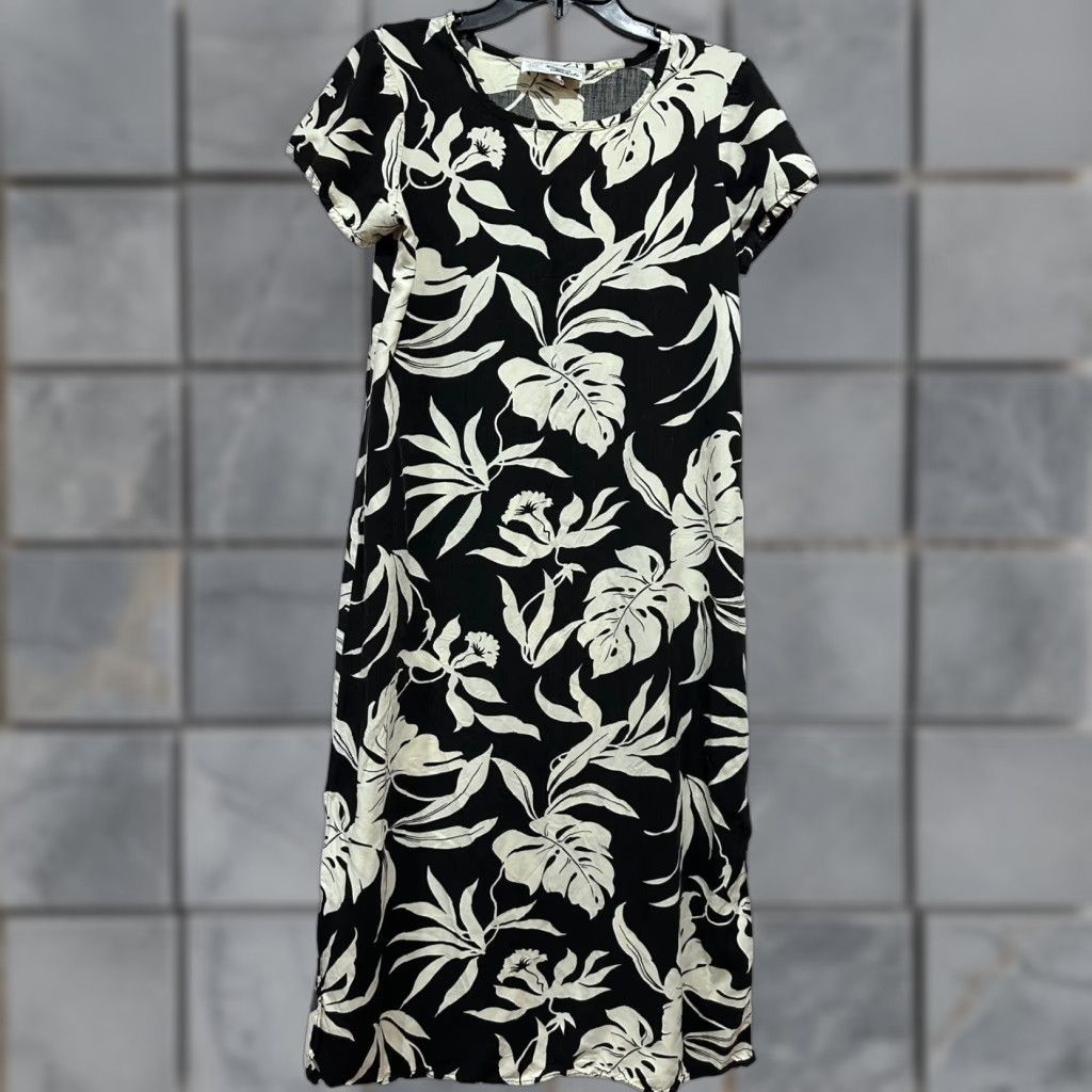 Vintage VINTAGE Lauren Michele Midi Dress Womens M Black Cream Floral Leaf Print Size M / US 6-8 / IT 42-44 - 1 Thumbnail