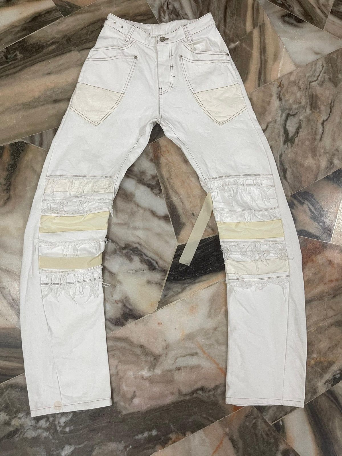 POST ARCHIVE FACTION (PAF) CARNET ARCHIVE - HUMAN-SHELL DESTROYED TROUSERS WHITE Size US 27 - 7 Thumbnail