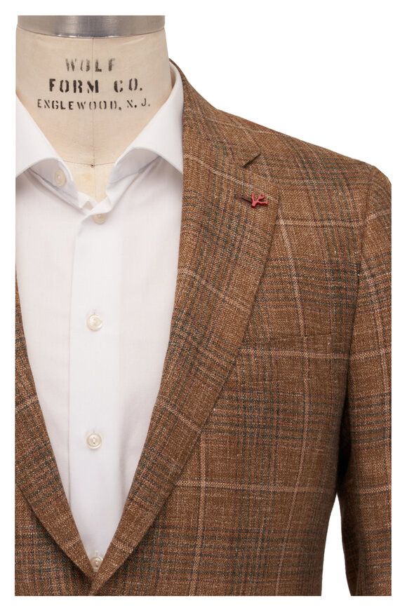 Isaia o1mtch0225 Plaid Sportcoat in Tan/Olive Size US XL / EU 56 / 4 - 2 Thumbnail
