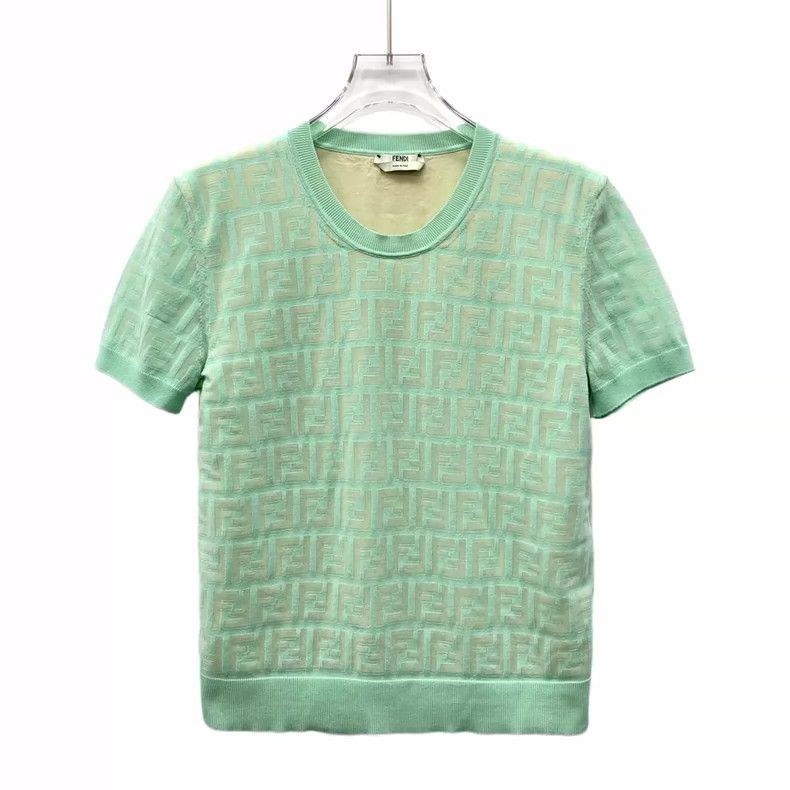 Fendi FENDI Green logo letter full-print cotton crewneck short-s Size XS / US 0-2 / IT 36-38 - 1 Thumbnail