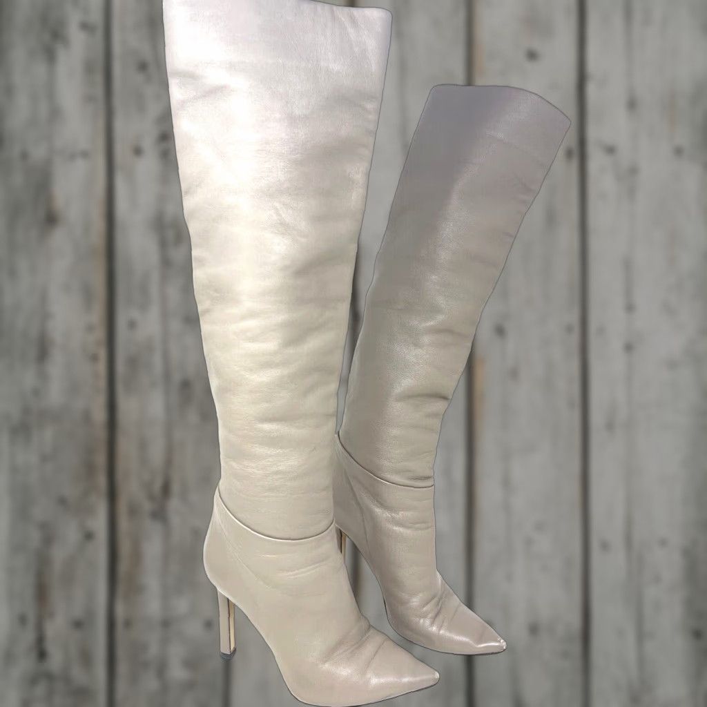 Vintage Tamara Mellon Gray Nappa Leather Stiletto Boots Women's 6 (Eu 36) High Heel Shoes Classic in Grey