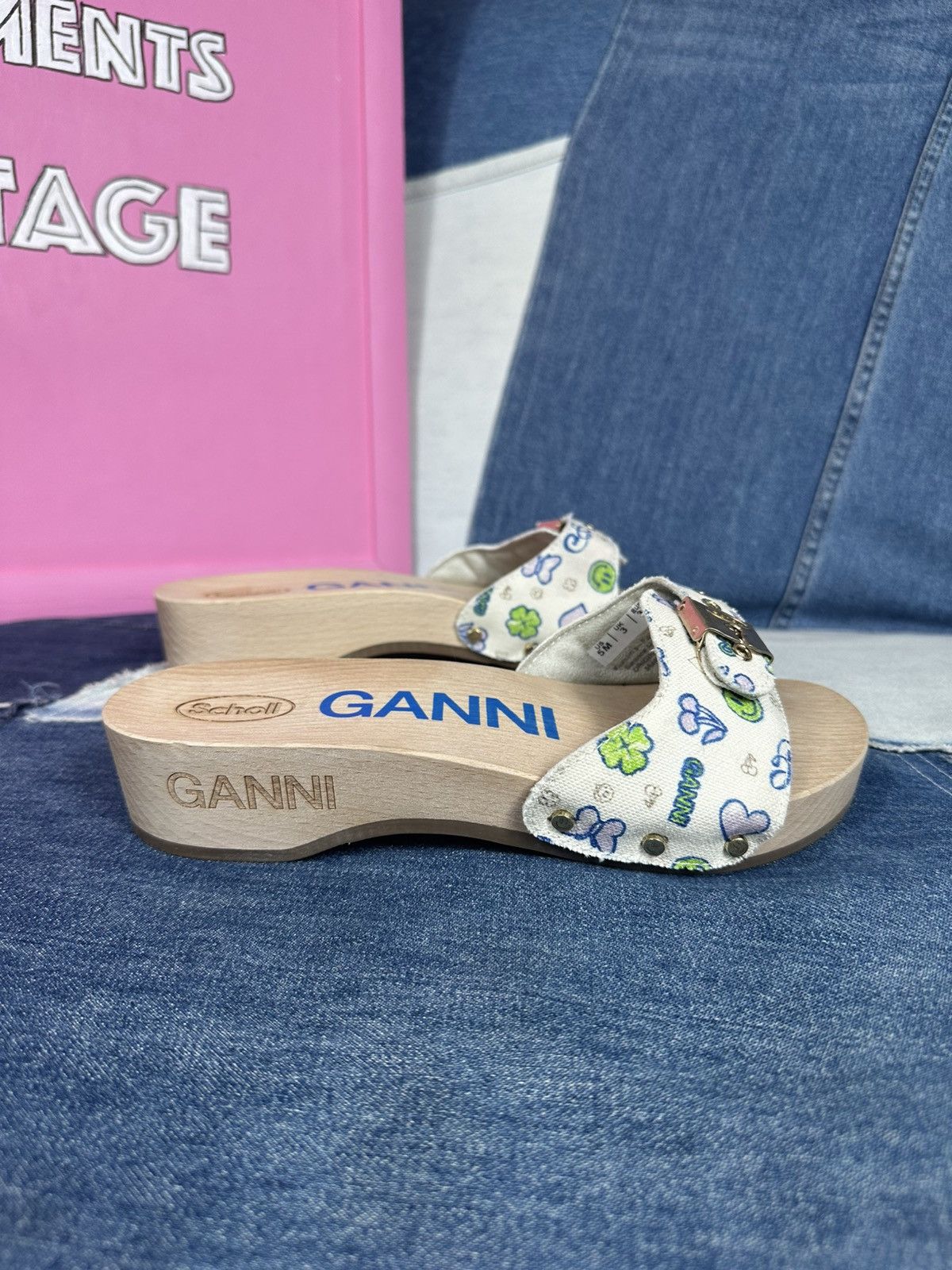 Ganni Ganni x DR. Scholl's Clog Slides Wooden Platform Sandals Size US 5 / IT 35 - 4 Thumbnail